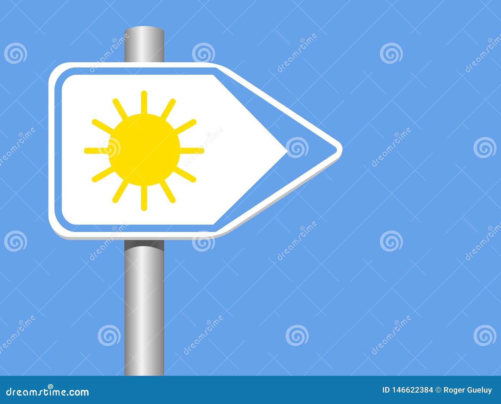 Sun Direction Sign with Pool on a Blue Background Stock Illustration Illustration of