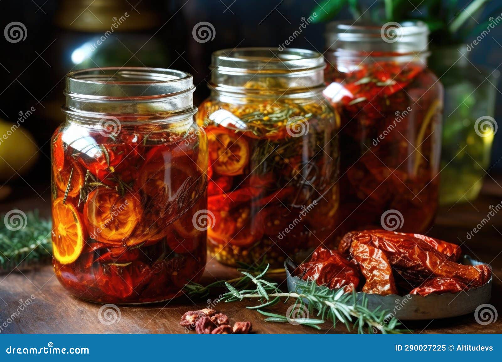 Sundried Tomatoes in Glass Jars with Herbs Stock Image Image of preserved, glass 290027225