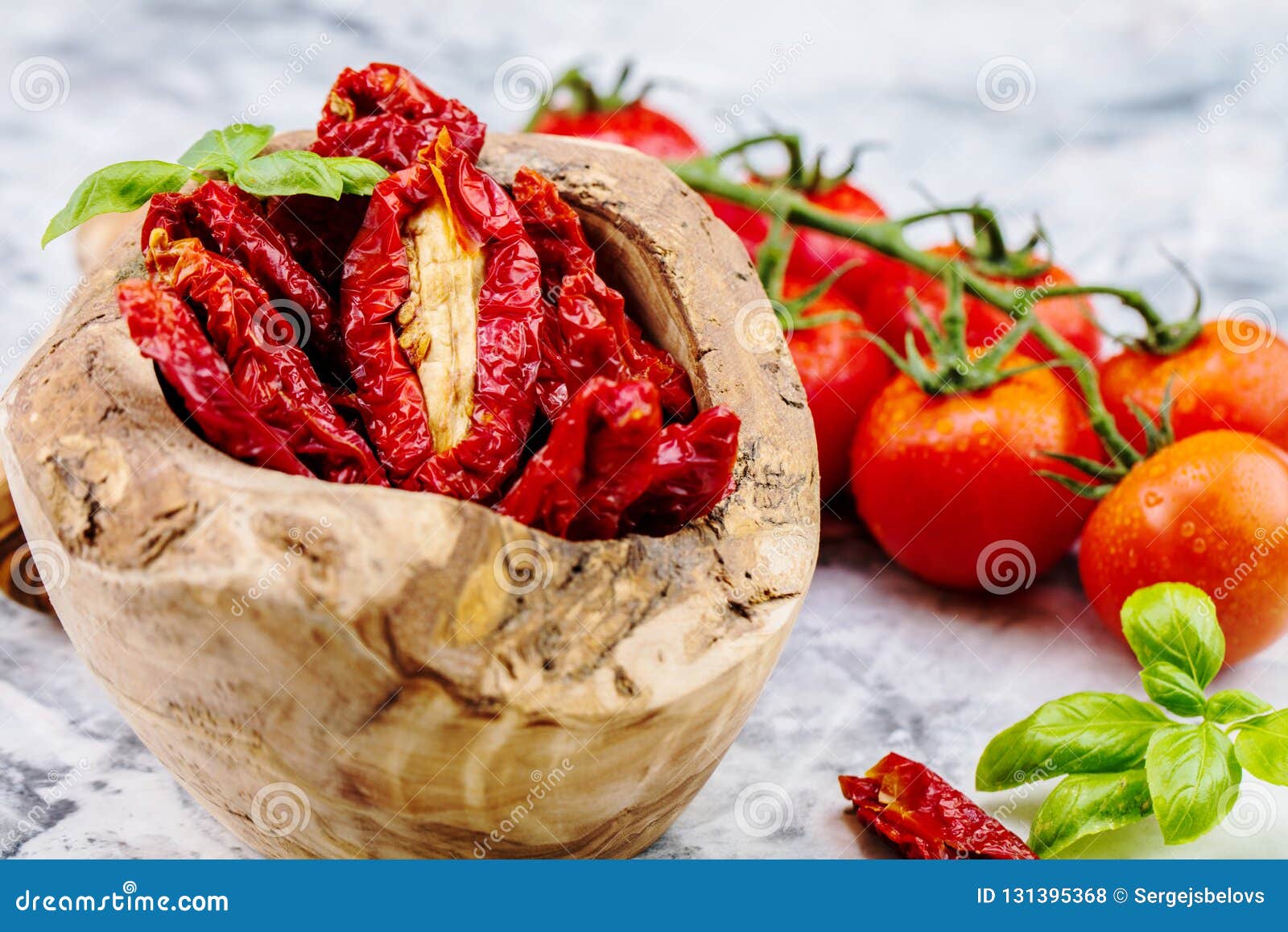 Sun Dried Tomatoes with Herbs Stock Photo Image of basil, food 131395368