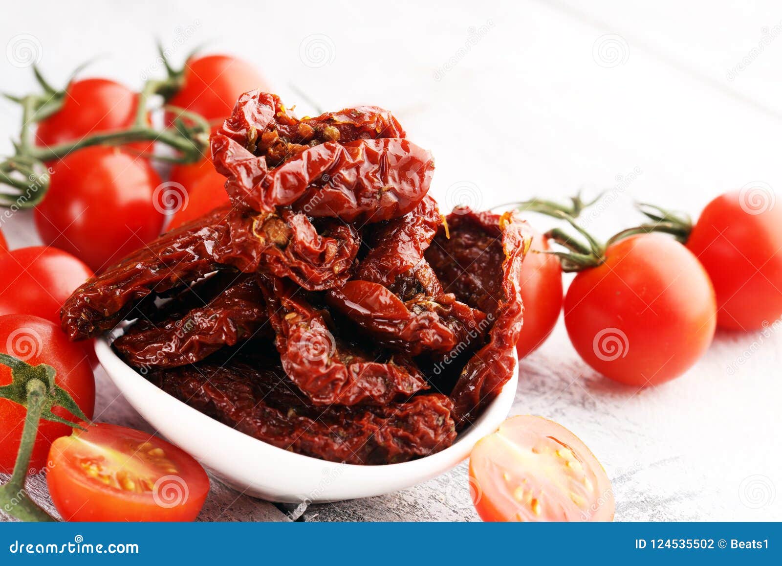 Sun Dried Tomatoes. Tomato Halves Sundried. Stock Photo Image of