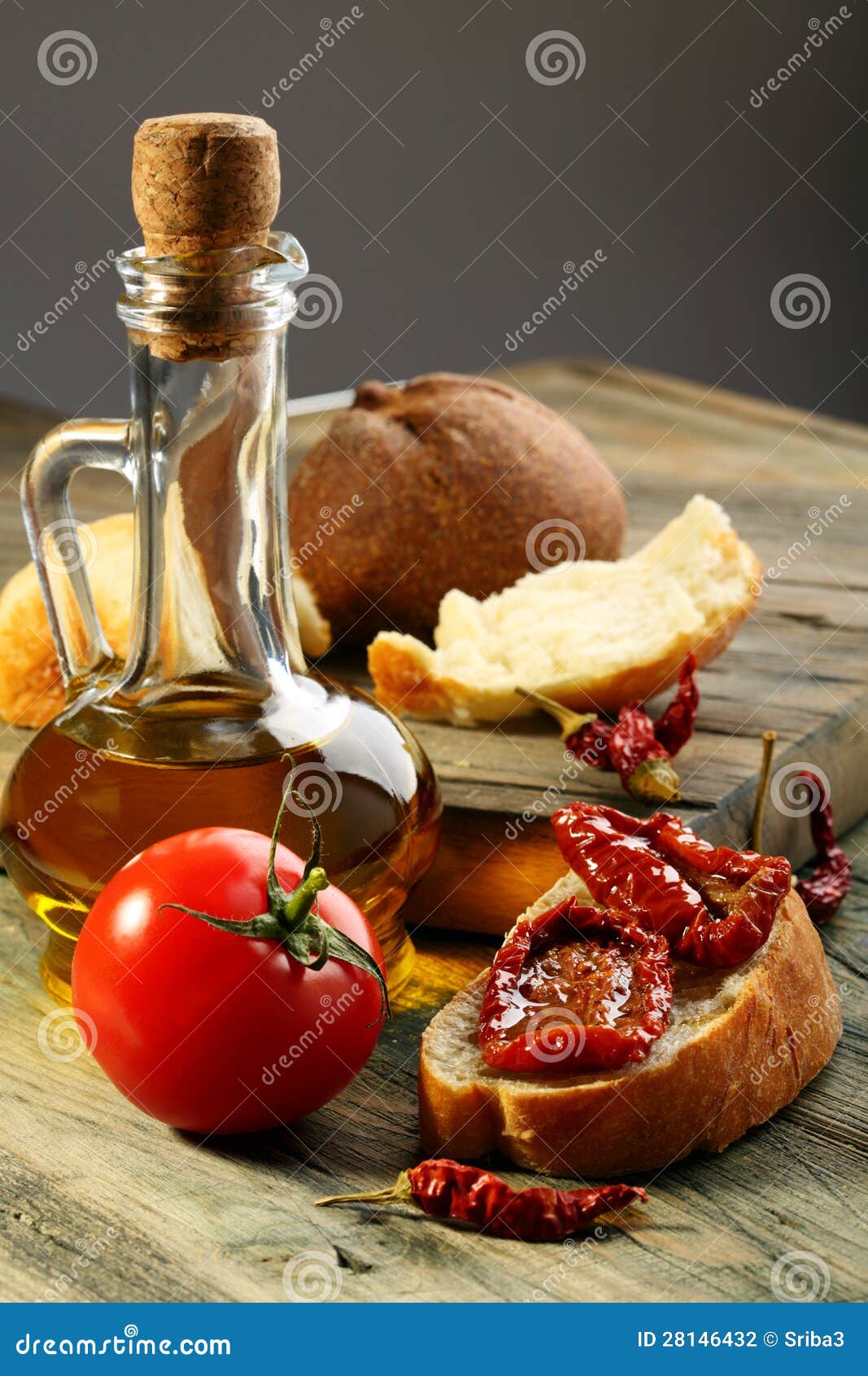 Sun Dried Tomatoes, White Bread and Olive Oil. Stock Photo Image of sundried, delicious 28146432