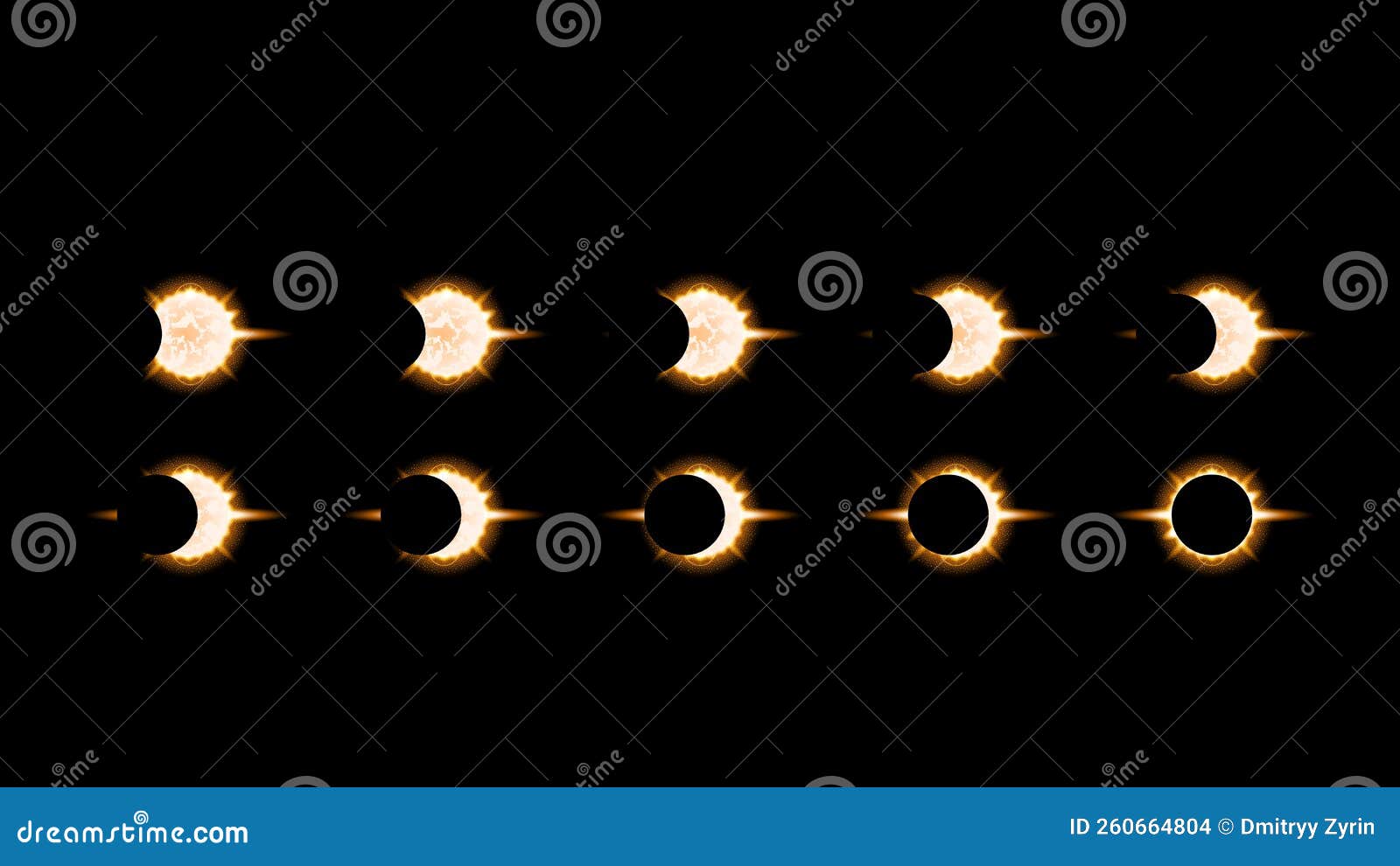 Sun Eclipse Color Orange Fire Dark Background Vector Moon Style Space