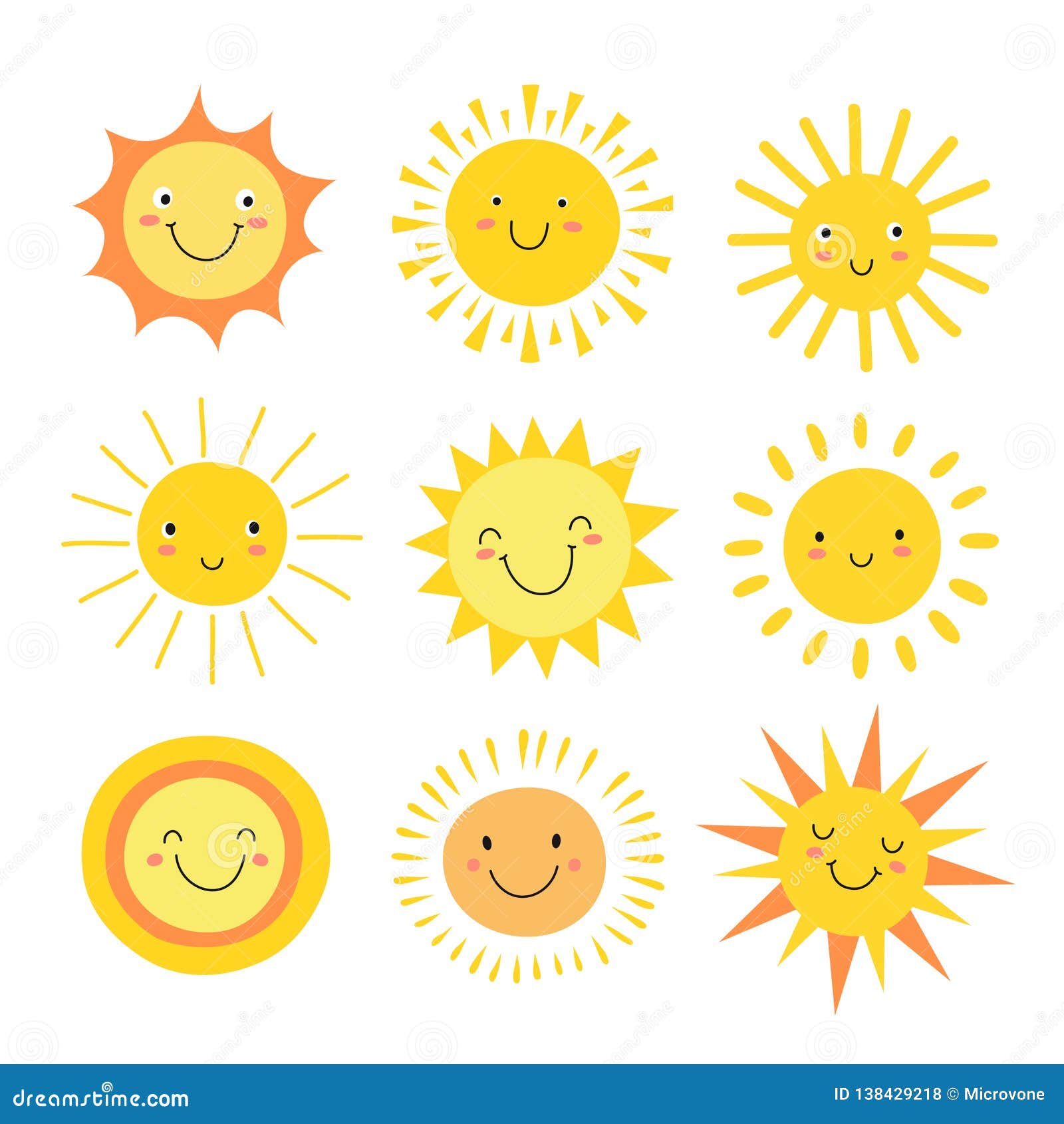 sun emoji. funny summer sunshine, sun baby happy morning emoticons. cartoon sunny smiling faces  icons