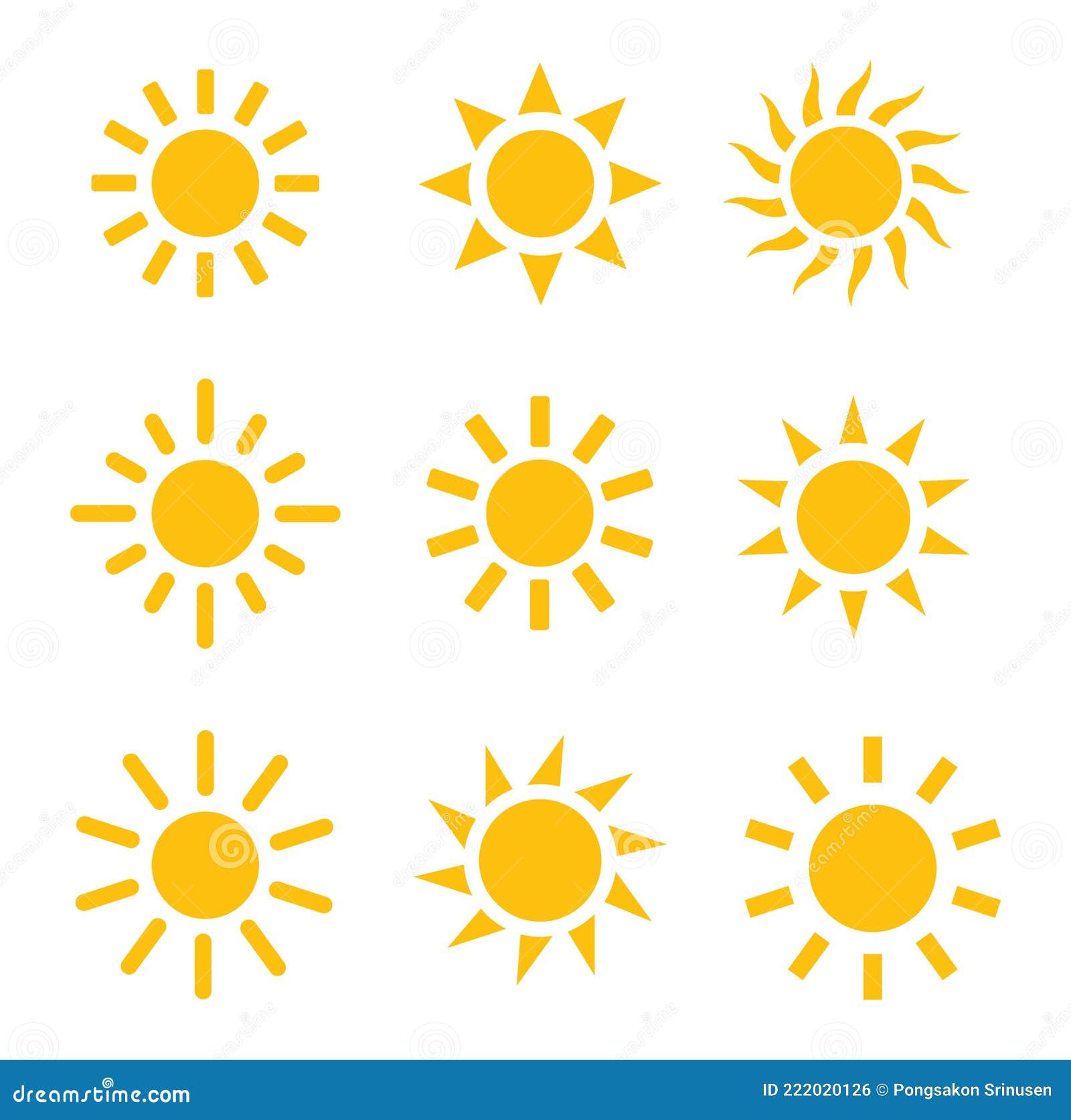 Sun Flat Vector Icon Set Isolated on White Background. Stock ...