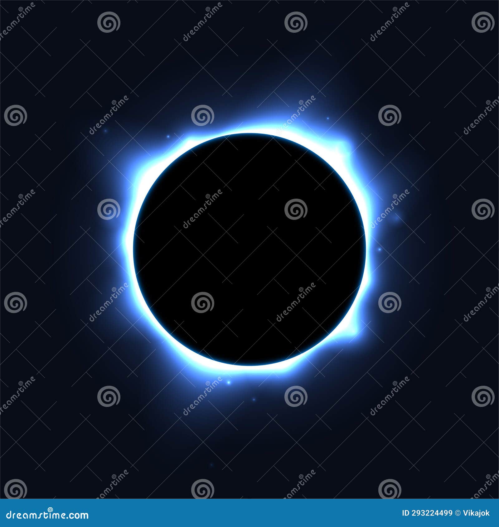 sun full eclipse concept. light blue moon glow background. solar or planet total eclipse in dark space. hot star surface