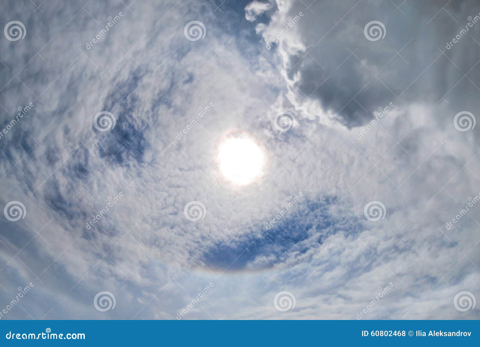 Sun Halo. Rainbow In The Skies. Spiral Clouds. Stock Photo ...