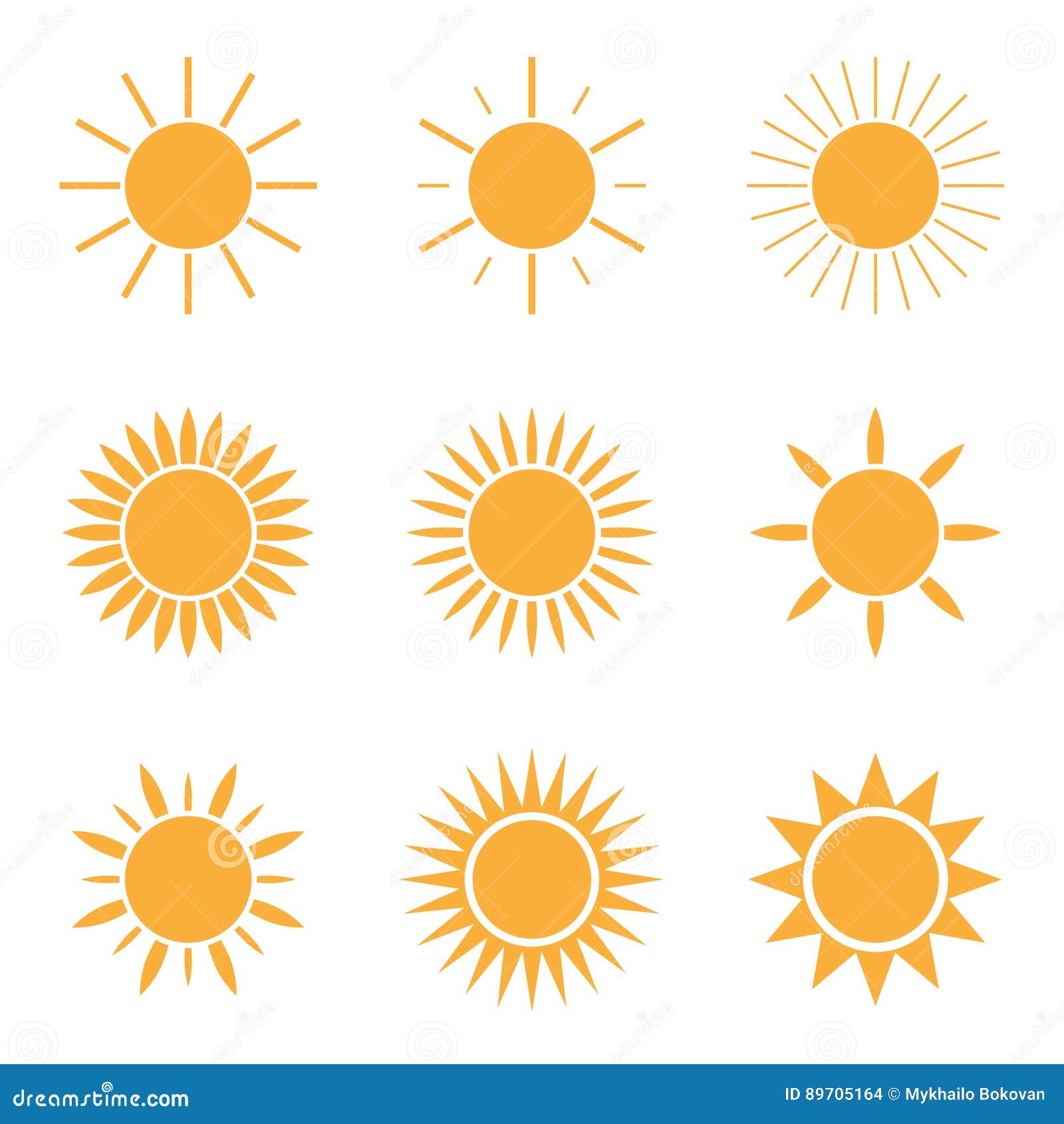 Sun icon set stock vector. Illustration of heat, travel - 89705164