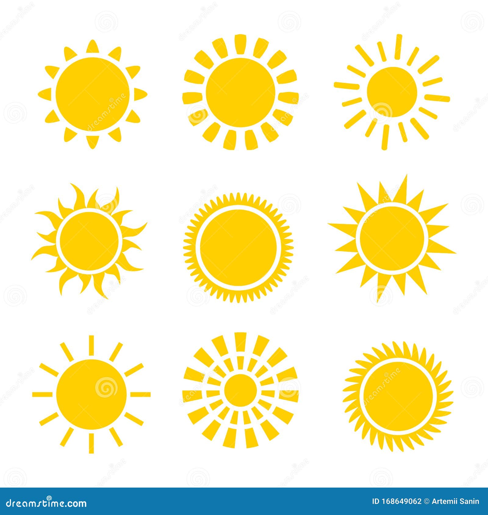 Sun Icons Set. Flat Shining Symbols Collection. Daylight Logos Stock ...