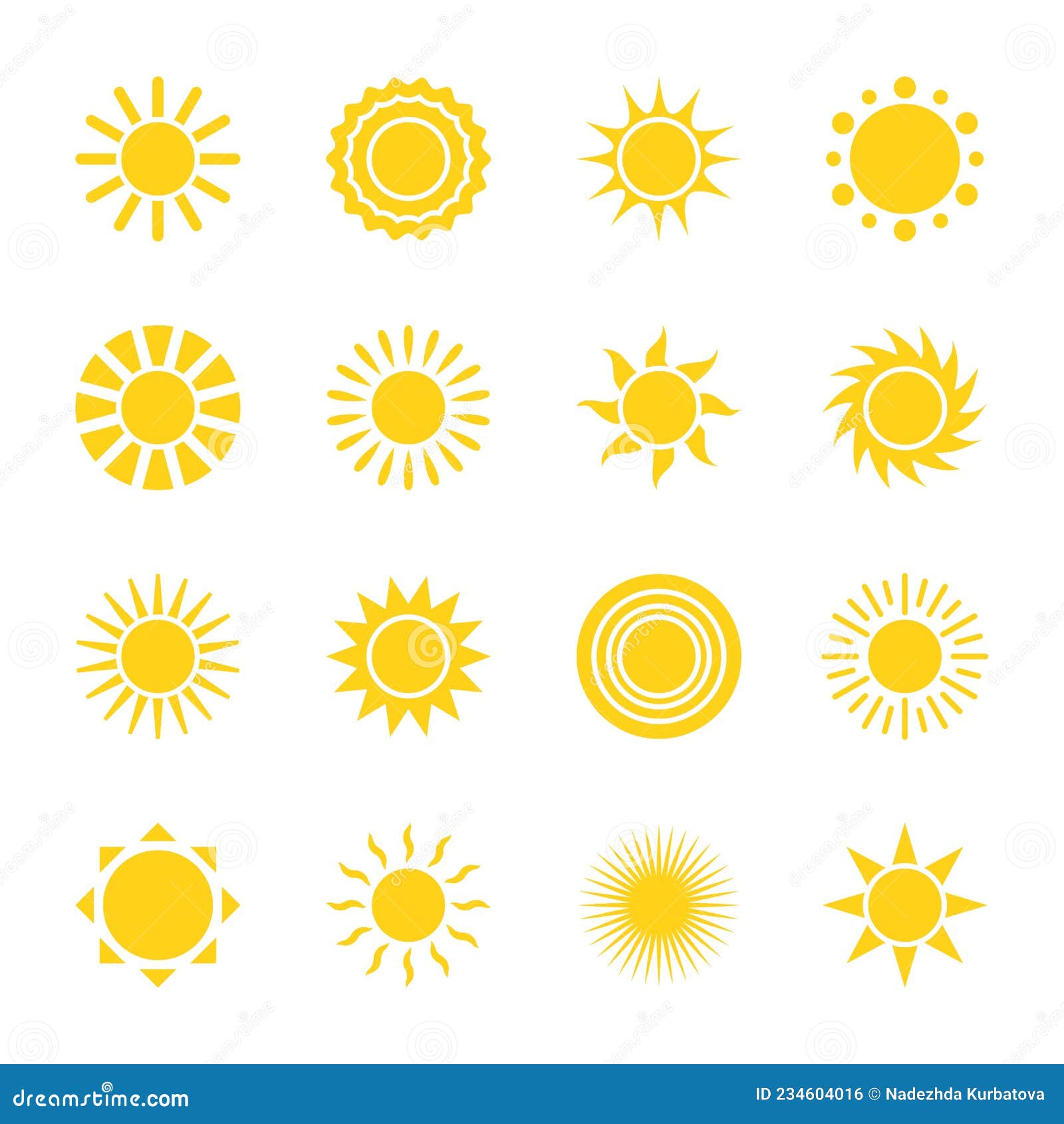 Sun Icons. Simple Solar Labels, Different Shapes Sunburst, Decorative ...