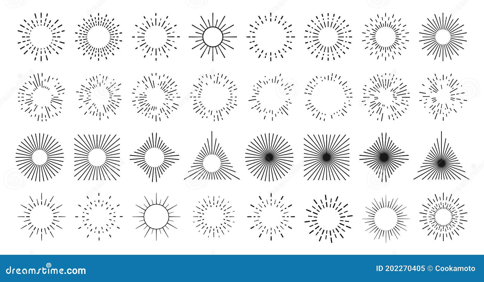 sun line burst circles, light rays and star shine