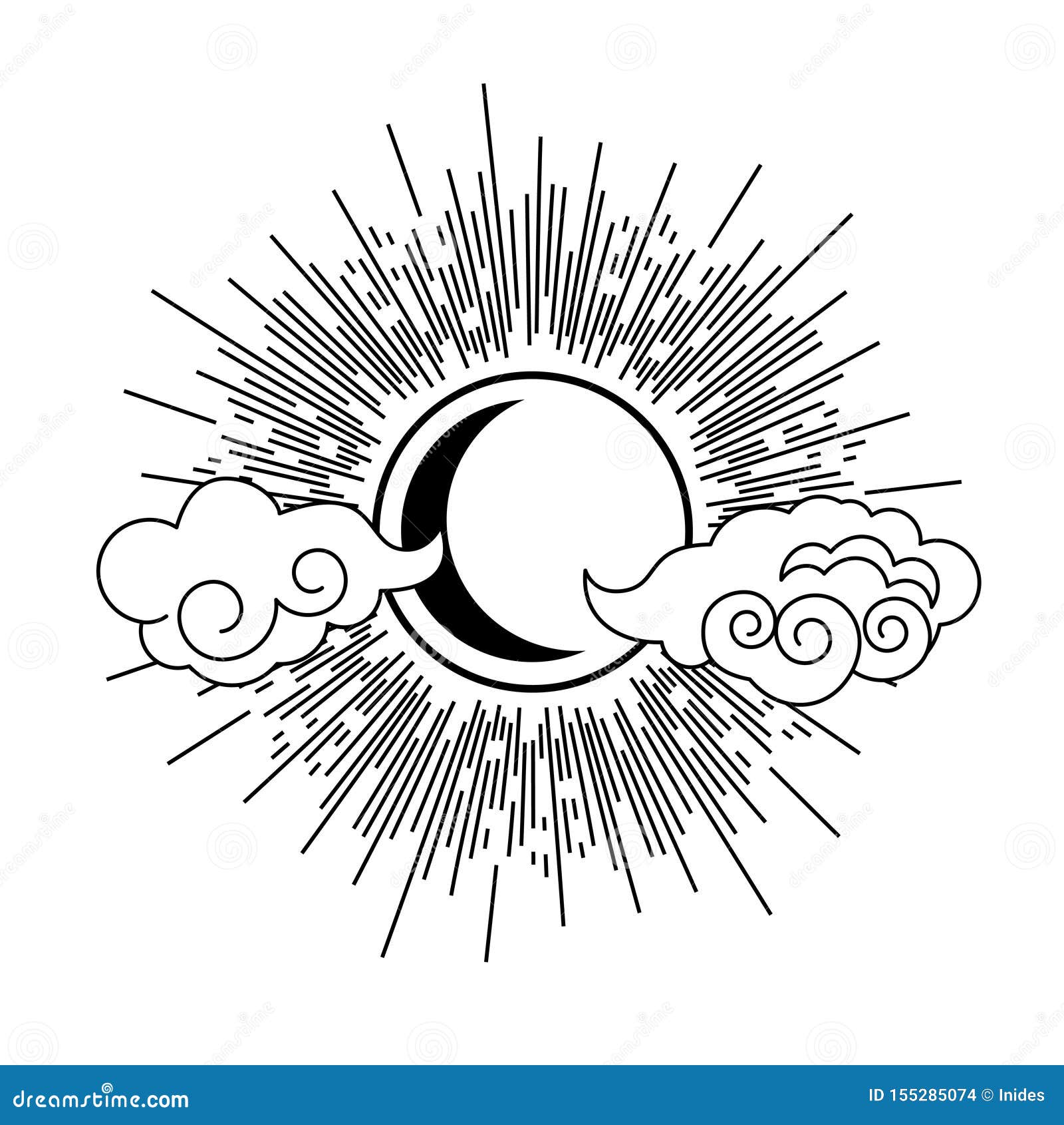 Sun Moon And Clouds Oriental Style Tattoo Element Design Vector Stock Vector Illustration Of Decorative Korean