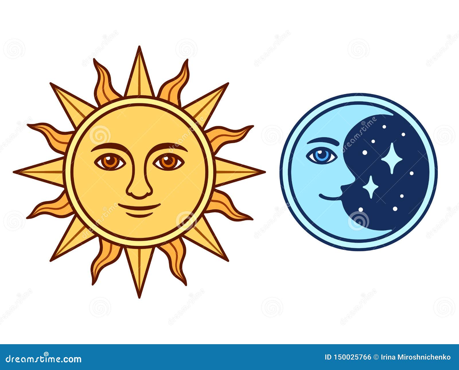 Sun And Moon With Face Stock Vector Illustration Of Logo