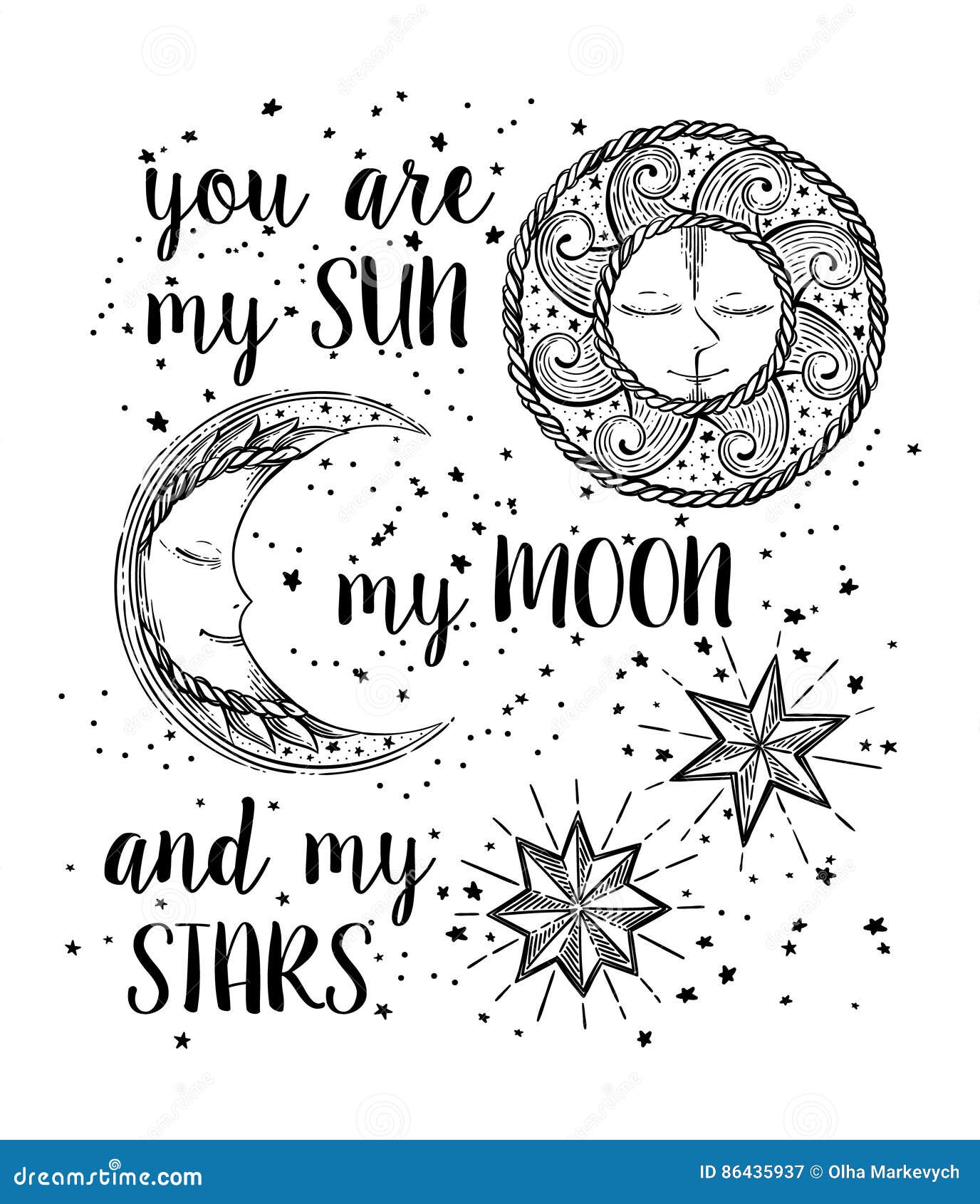 Sun and moon tattoo stars Royalty Free Vector Image