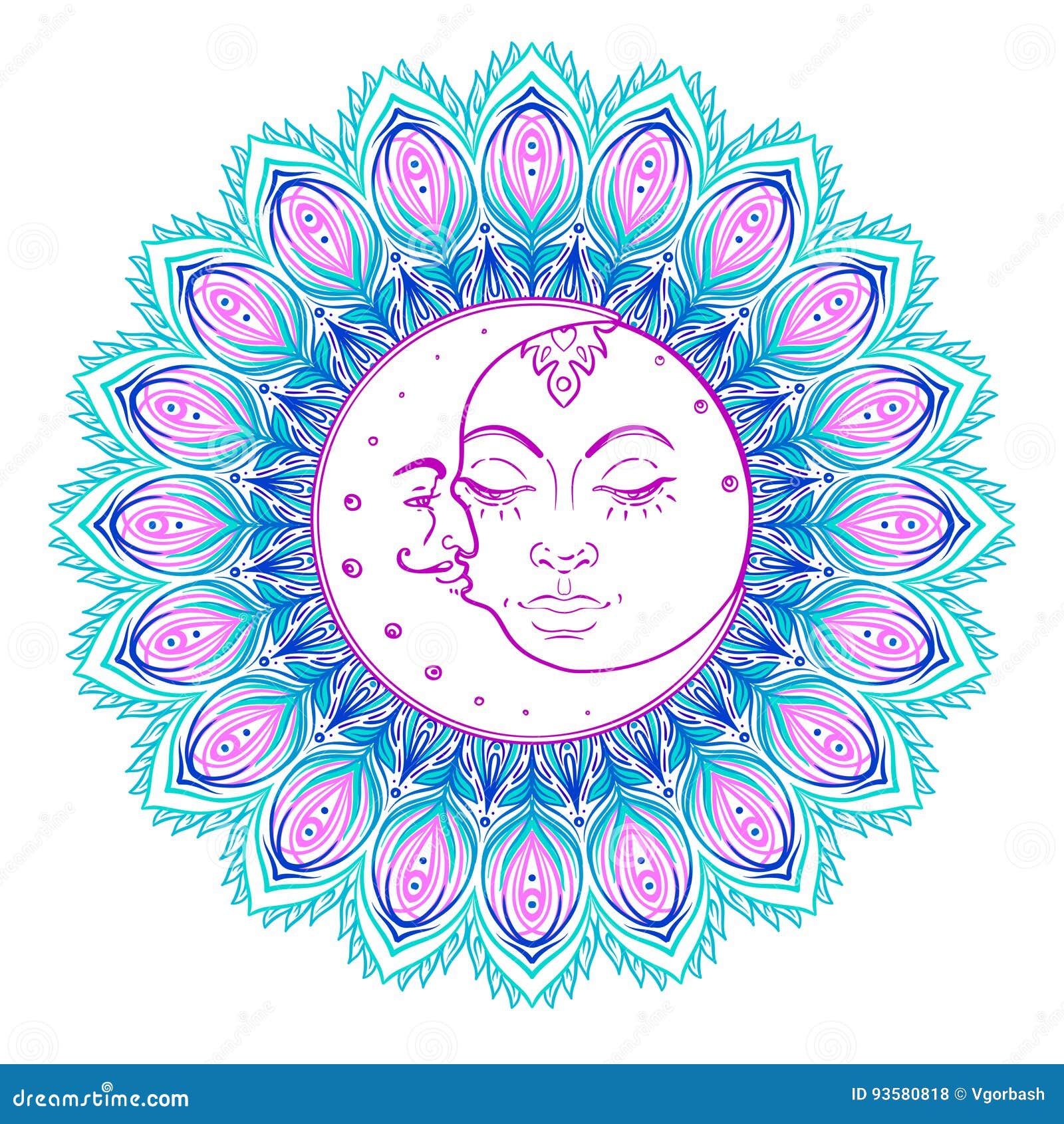 Download Sun Moon Symbols As A Face Inside Ornate Colorful Mandala ...