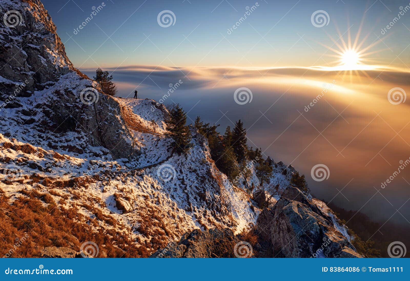 sun, mountain landcape above clouds, nice nature