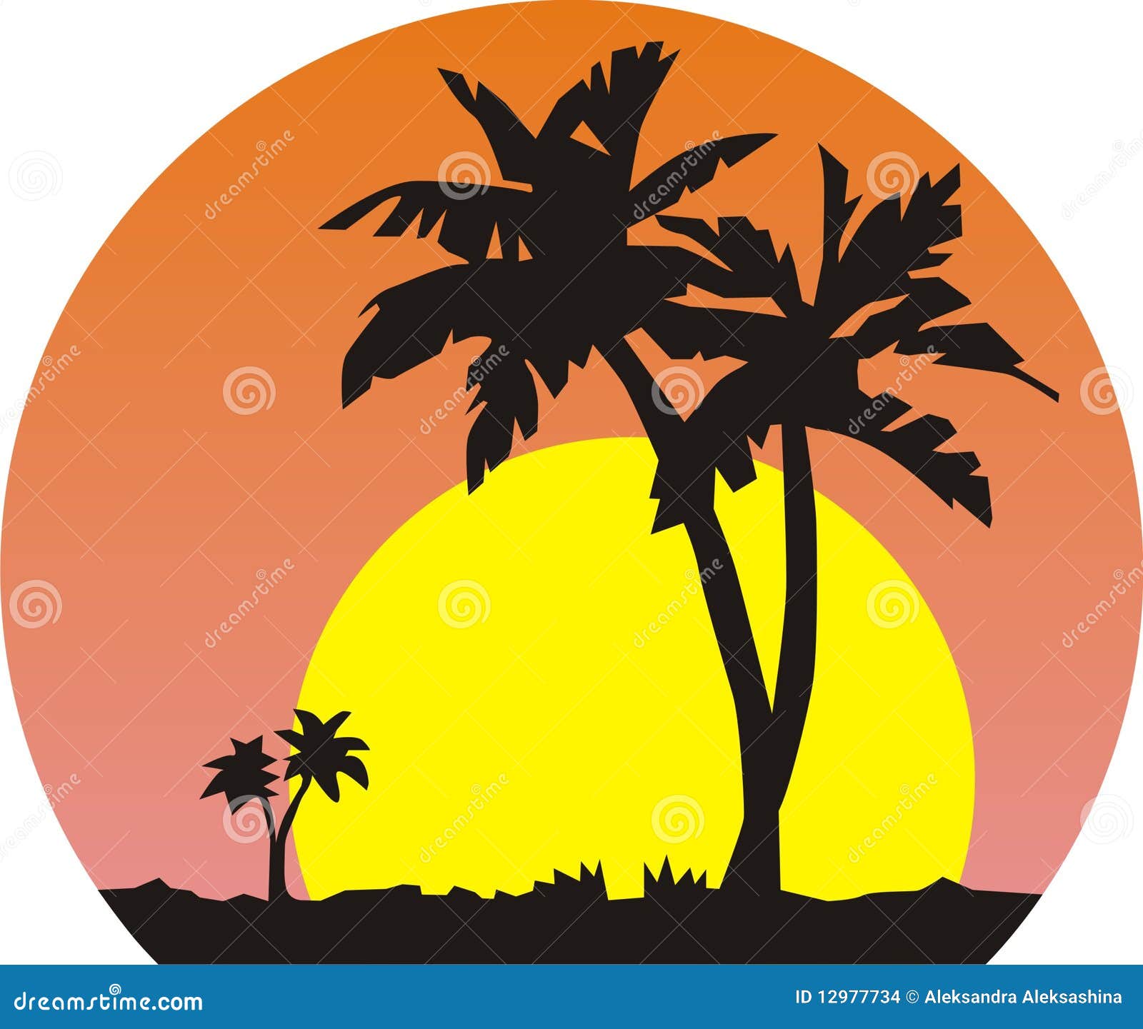 Sun and palm trees stock vector. Illustration of circle 12977734
