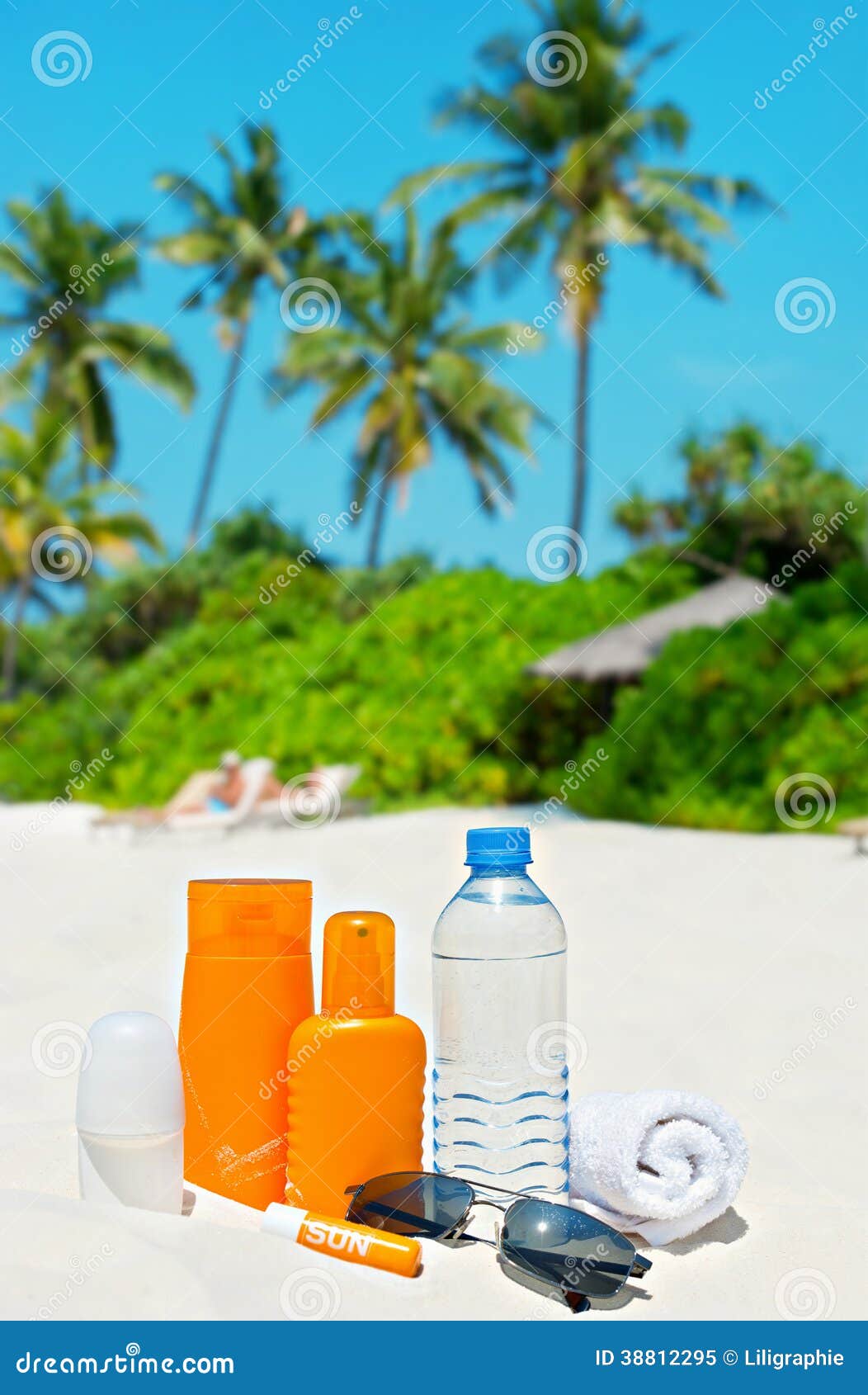 Sun Protection Cream on Palm Beach Background Stock Image Image of