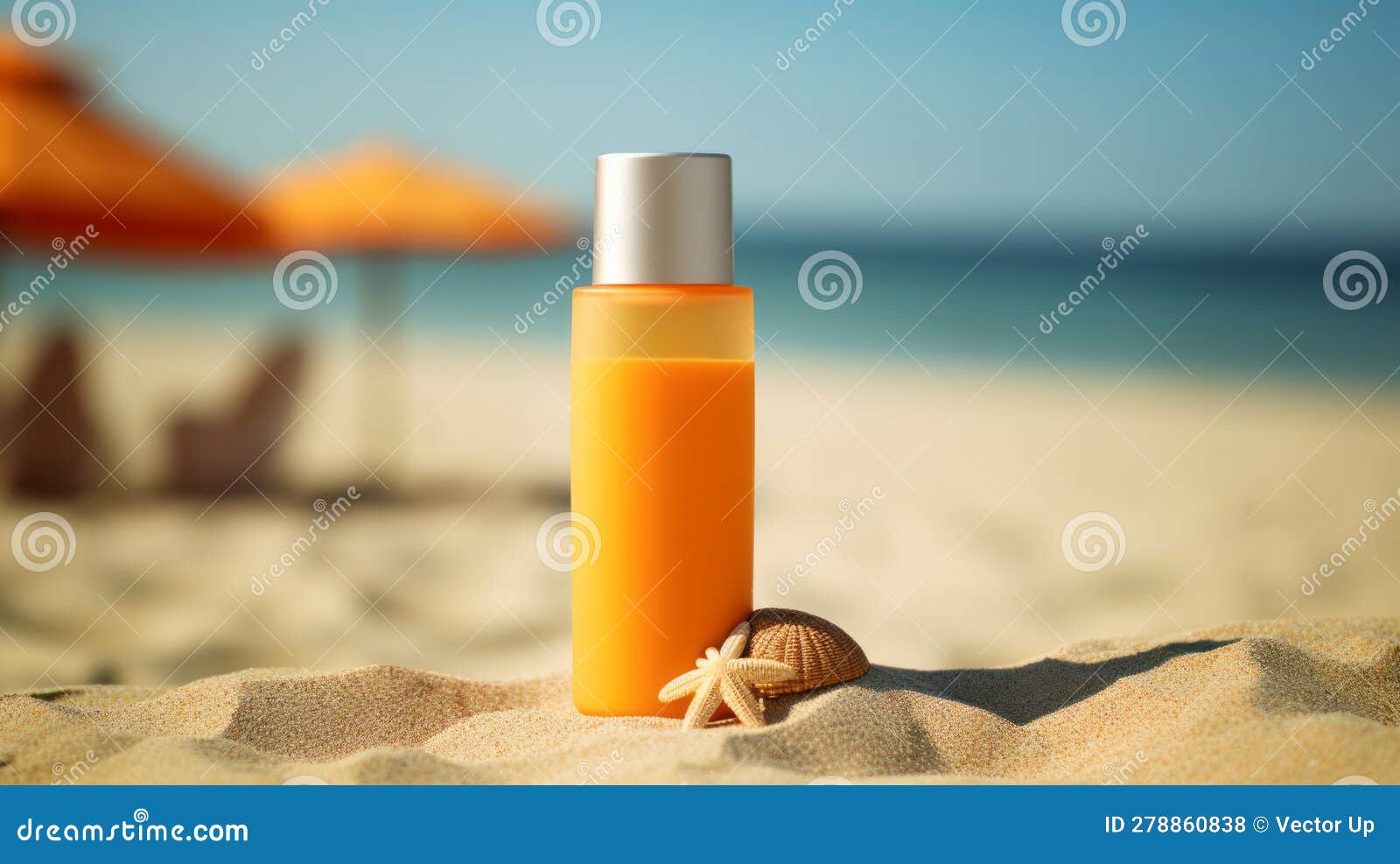 Sun Protection Lotion on Sea Beach Close-up. Generative AI Stock ...