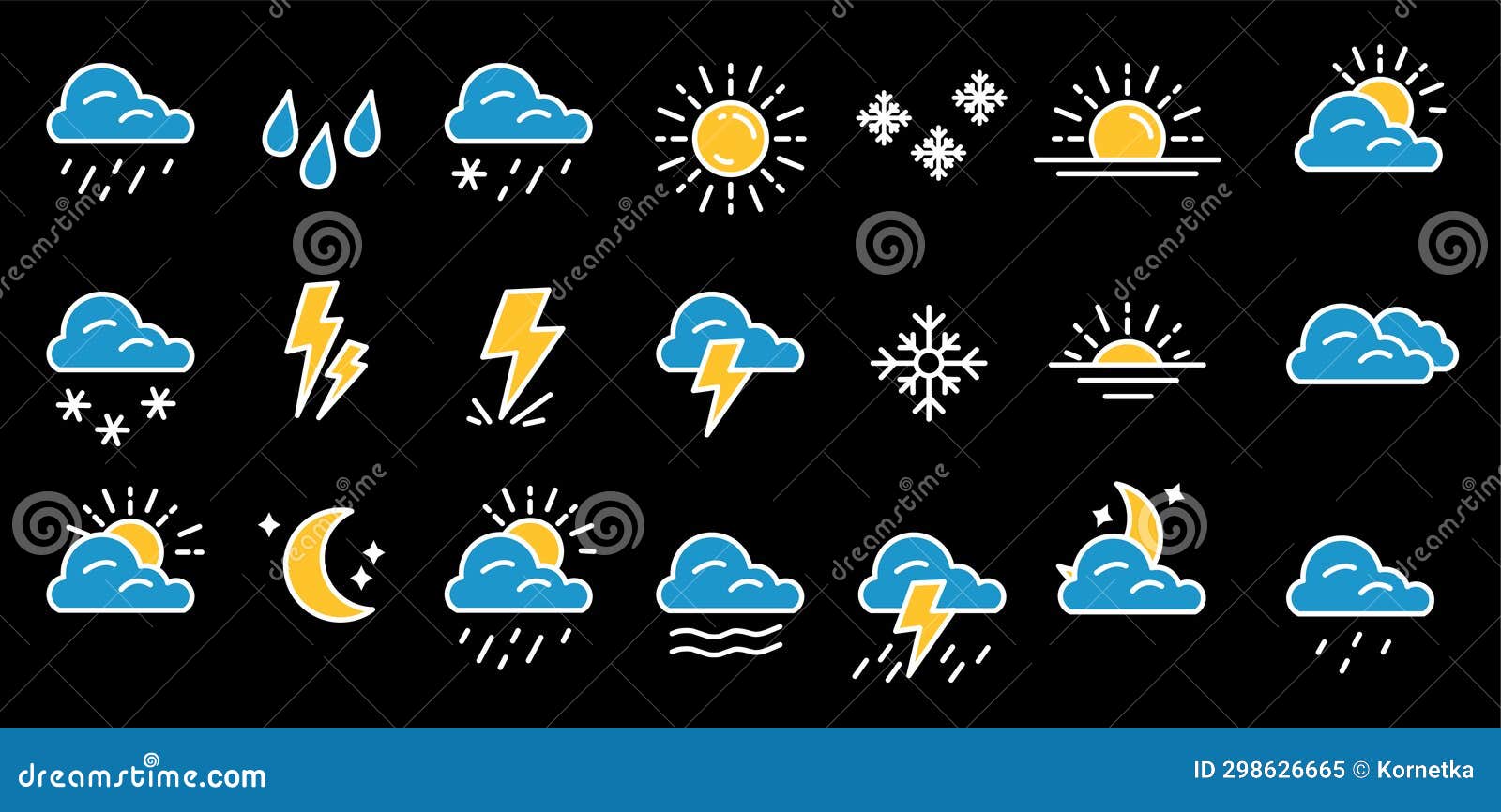 Sun Rain Snow. Moon Cloud Luna. Blue Yellow Stock Image Image of
