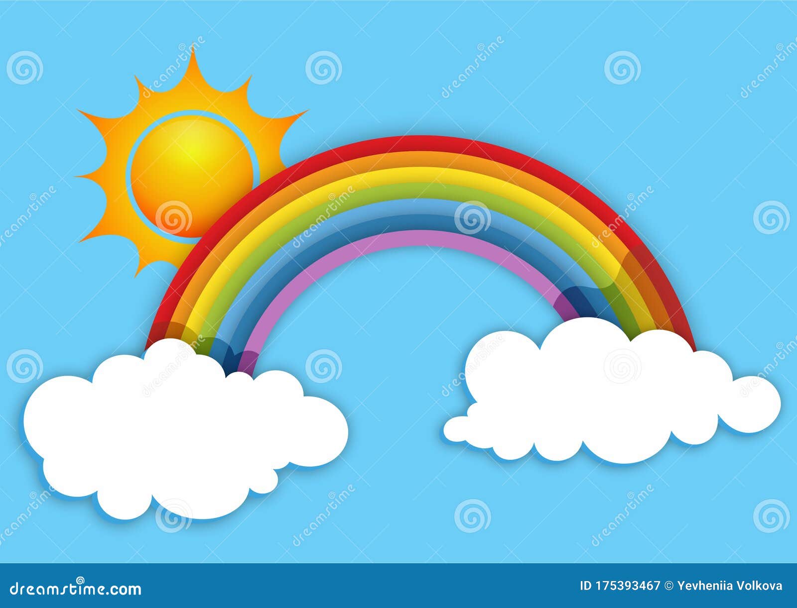 Sun and Rainbow on a Blue Background with Clouds Stock Vector -  Illustration of cartoon, cloud: 175393467