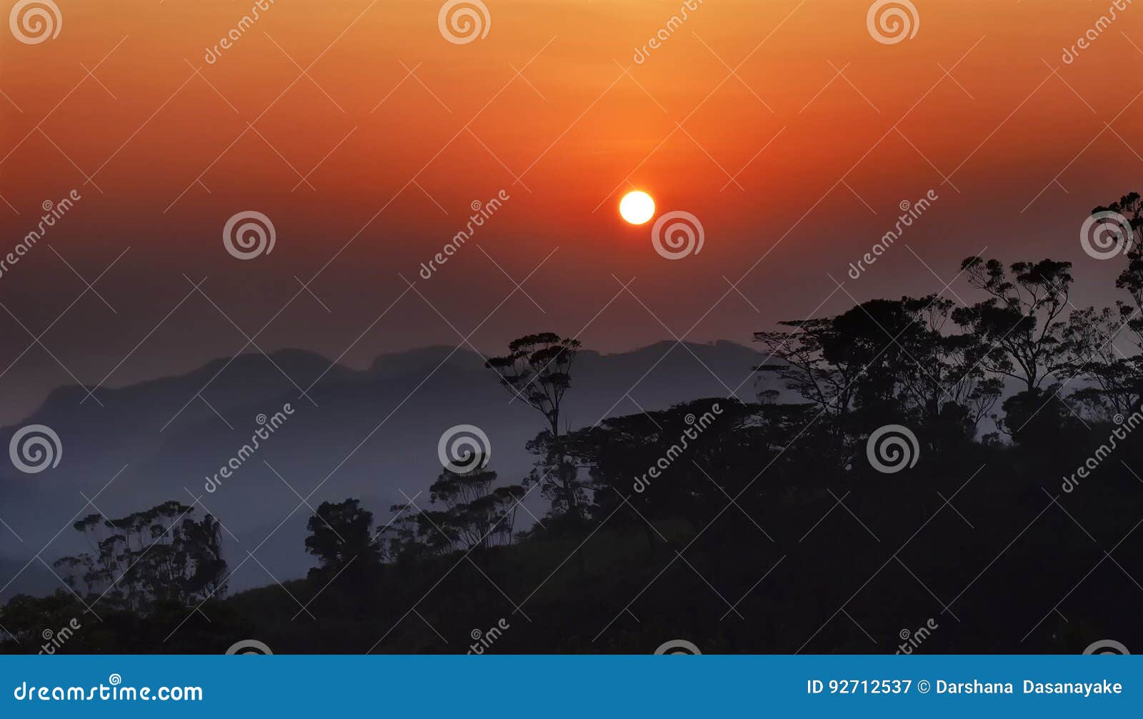 Sun rise behind the mist in beautiful village