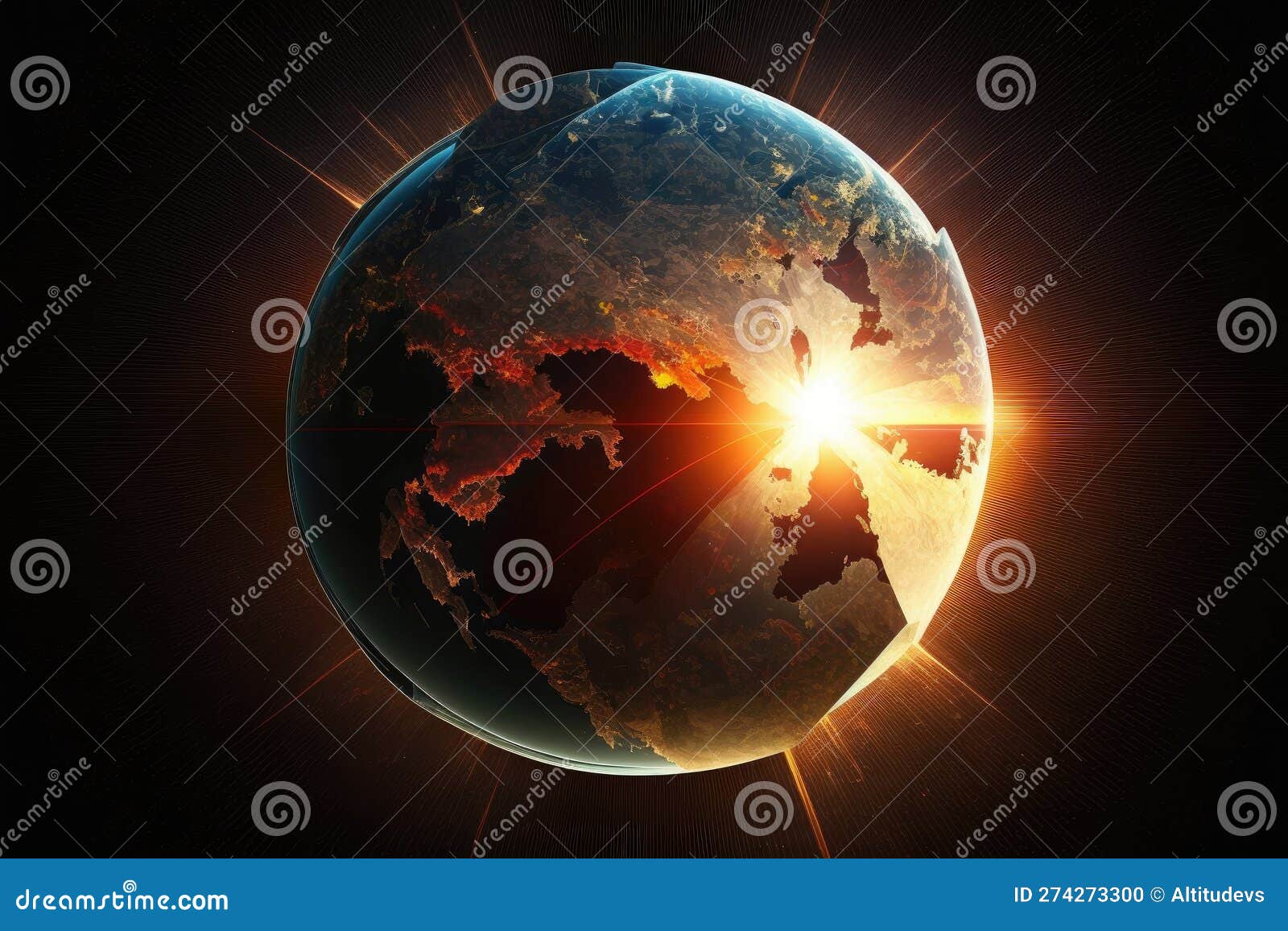 A Sun Rising Over a Globe, with Rays of Light Illuminating the