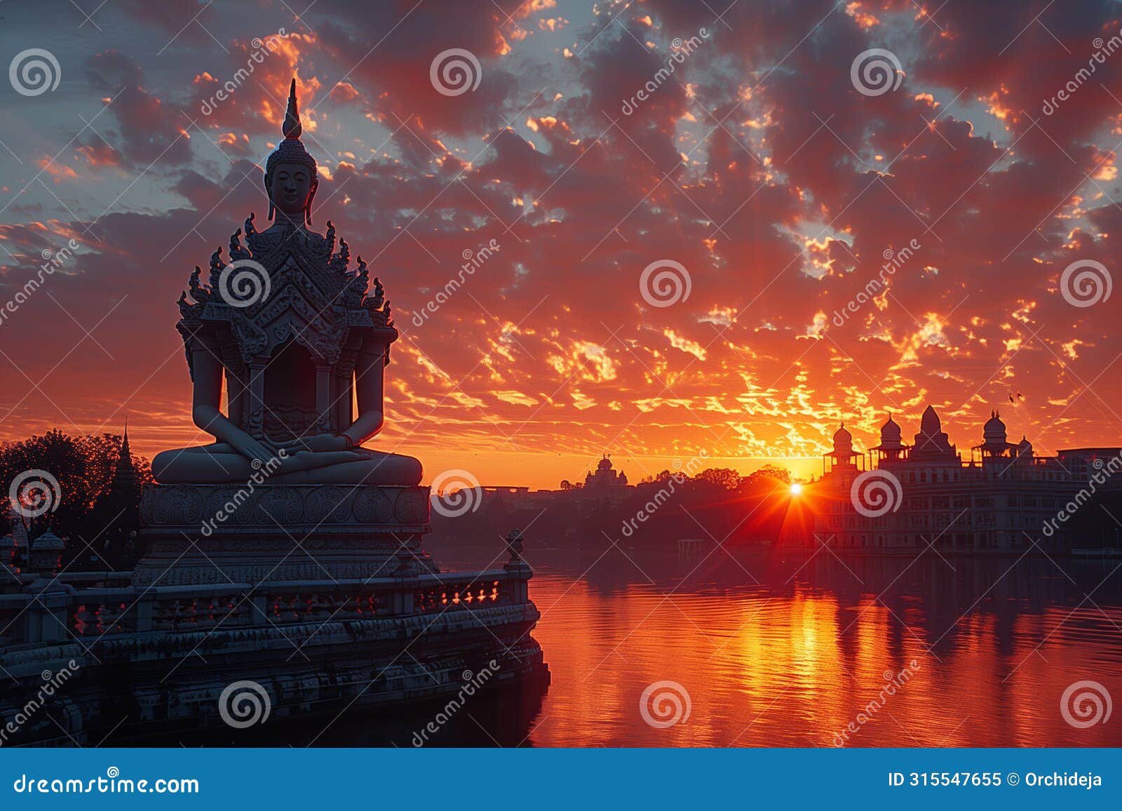 the sun is setting over a body of water, creating a serene silhouette