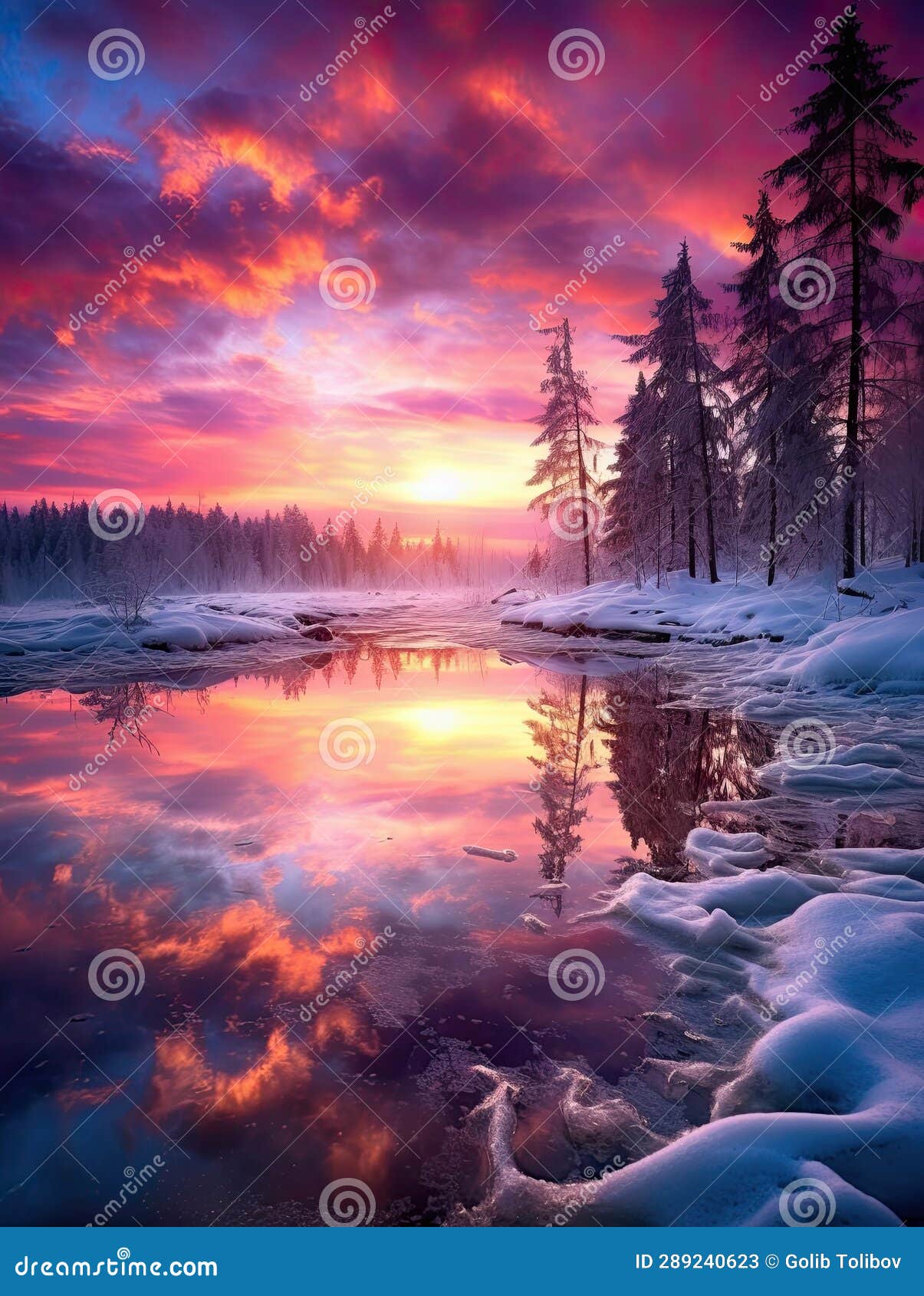 A Reflection of a Sunset in a River in Winter Stock Image - Image of ...