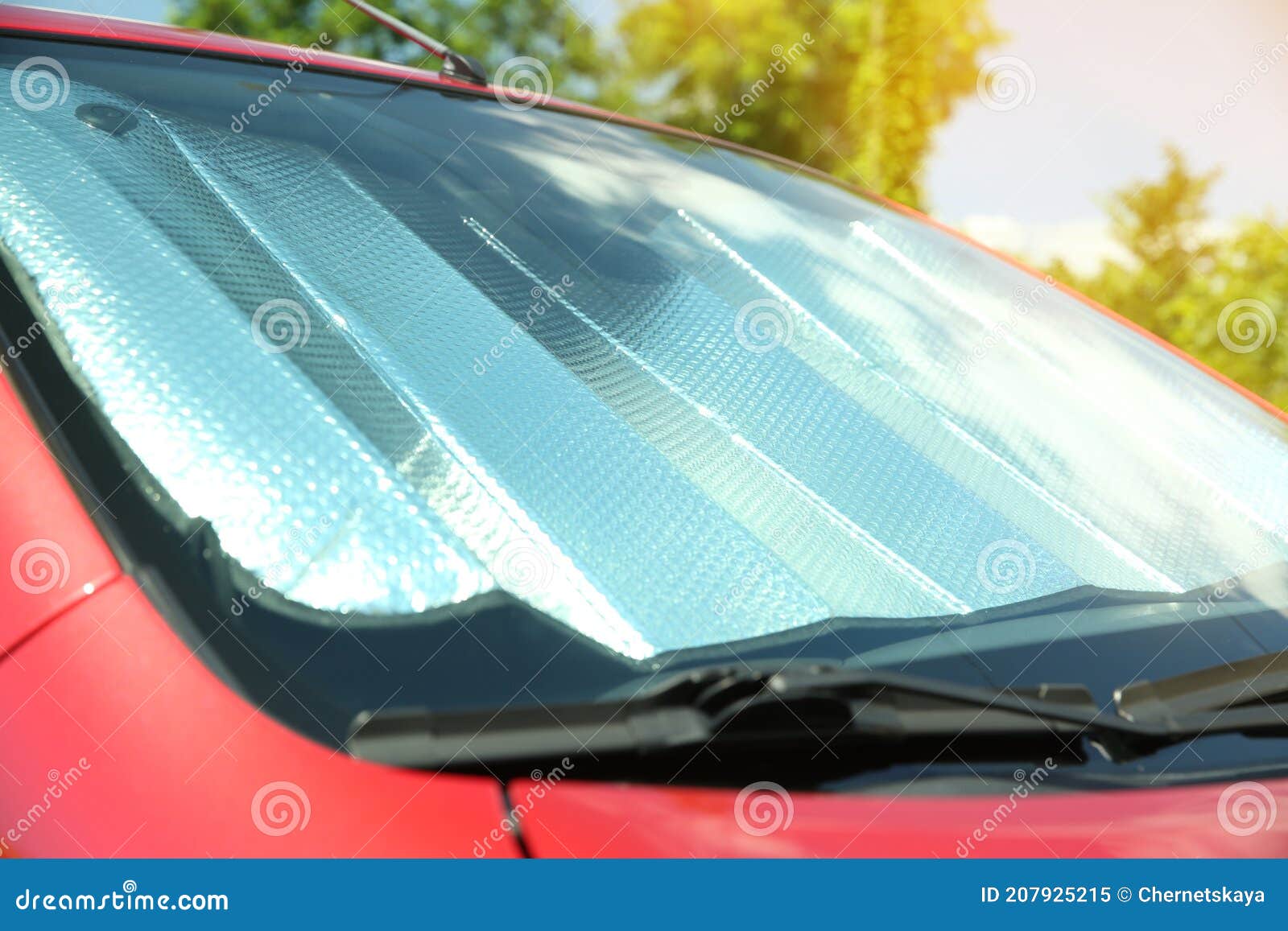 Sun Shade Under Windshield in Car, Closeup. Heat Protection Stock Image