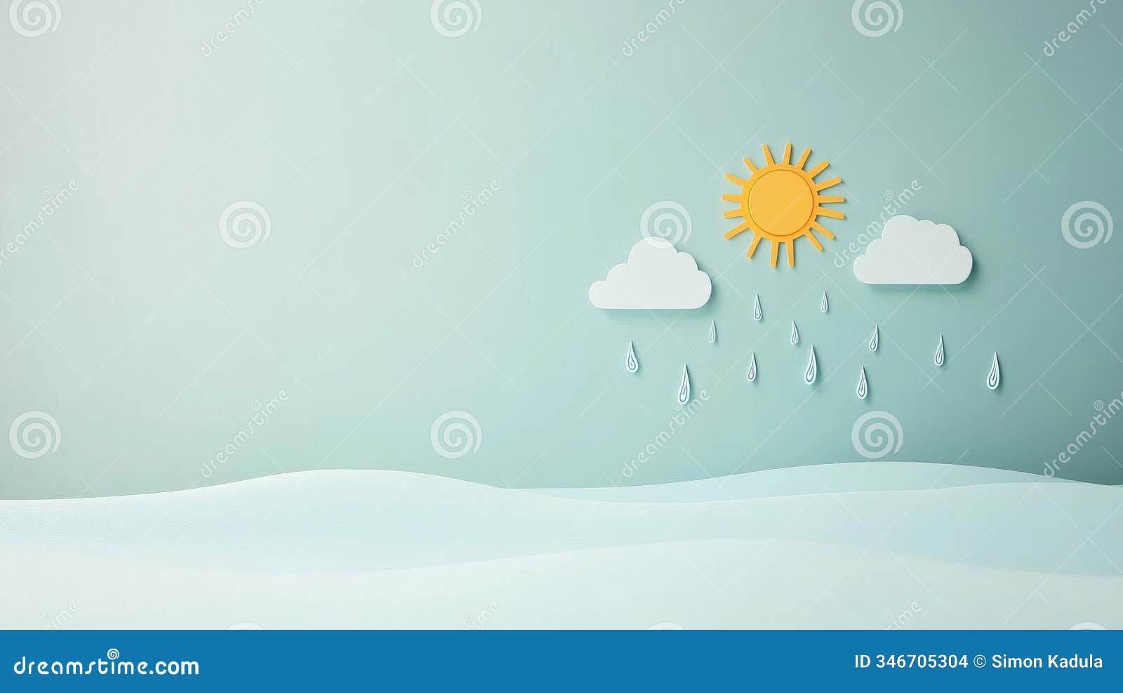 sun shining through rain clouds over paper landscape