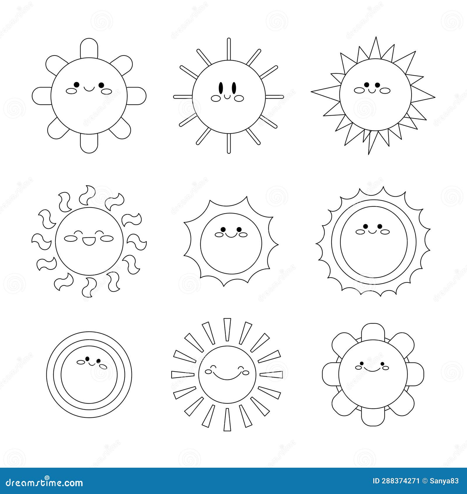 Sun Smile Character. Coloring Page Stock Illustration - Illustration of ...