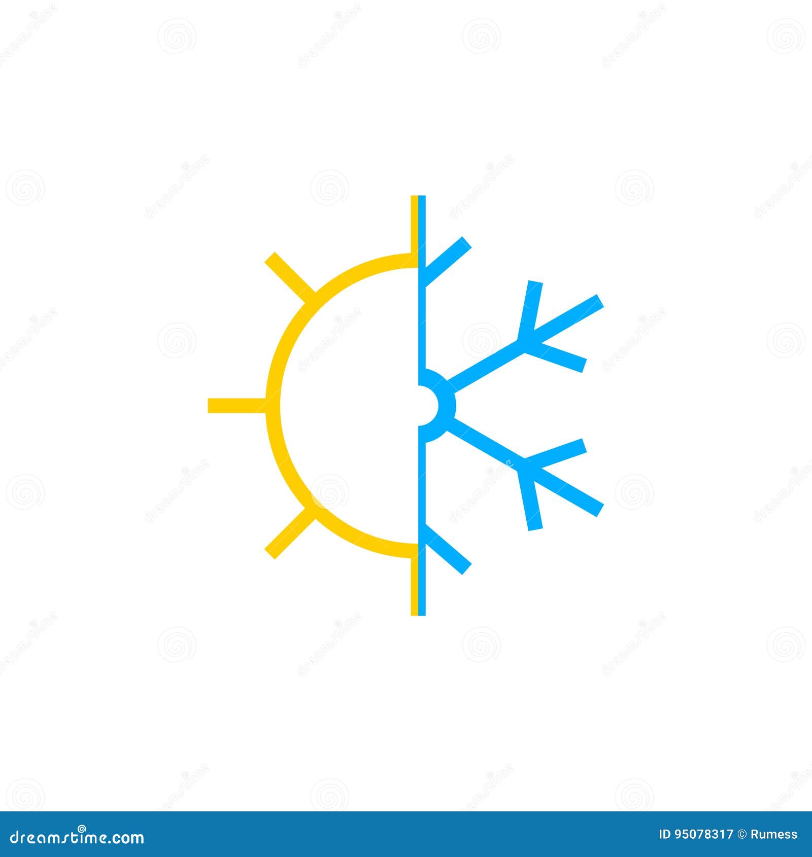 Sun and snowflake icon stock vector. Illustration of flake 95078317