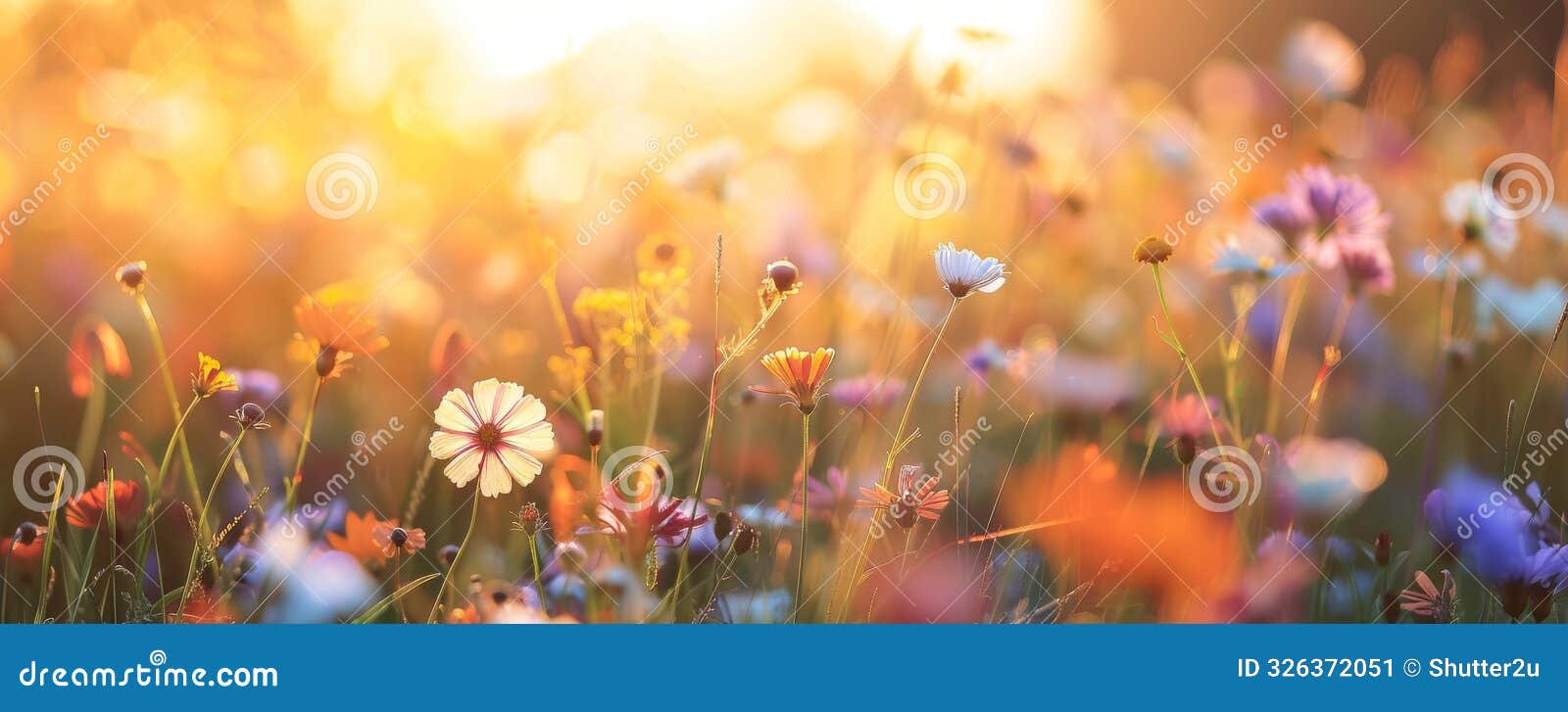 a sun soaked field of vibrant wildflowers swaying in the gentle breeze