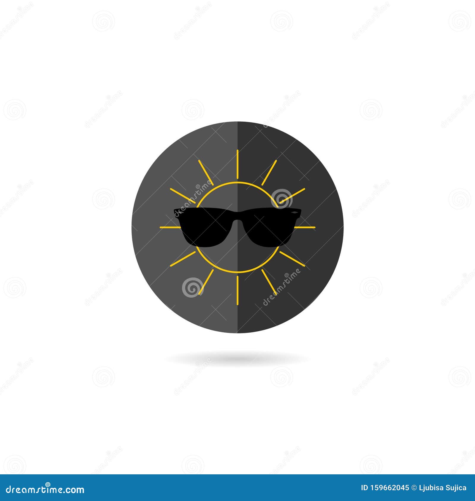 Sun in Sunglasses Black Button Isolated on White Background Stock ...