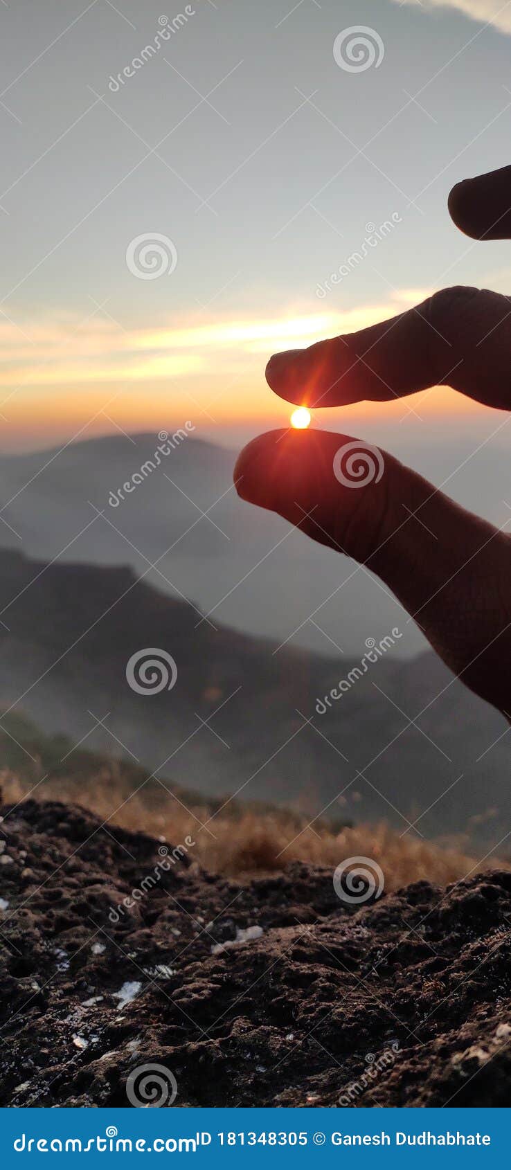 Sun between Thumb and Index Finger. Stock Image Image of white, organ