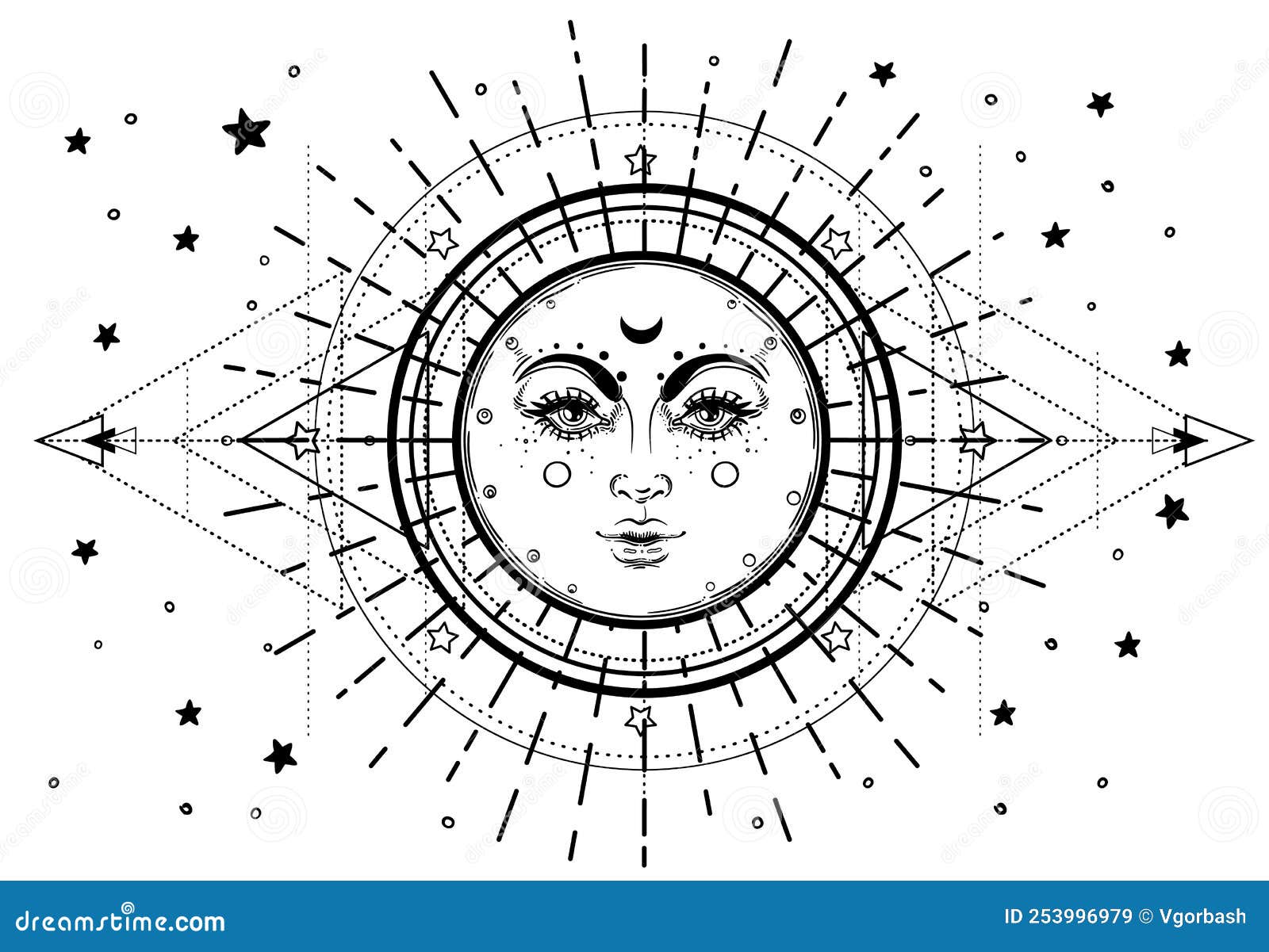 Sun and Triple Moon Pagan Wicca Moon Goddess Symbol. Three Faced Goddess,  Maiden, Mother, Crone Isolated Vector Stock Vector - Illustration of  outline, sign: 253996979