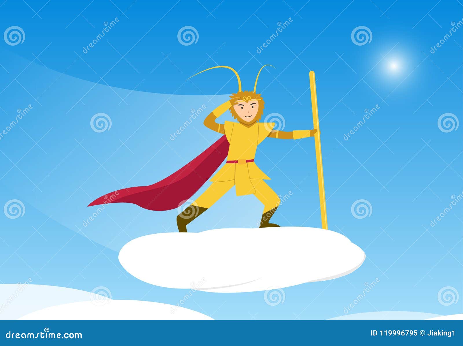 Sun Wukong Roi De Singe Sur Le Nuage Voyageant Au Ciel Illustration De Vecteur Illustration Du Retrait Porcelaine
