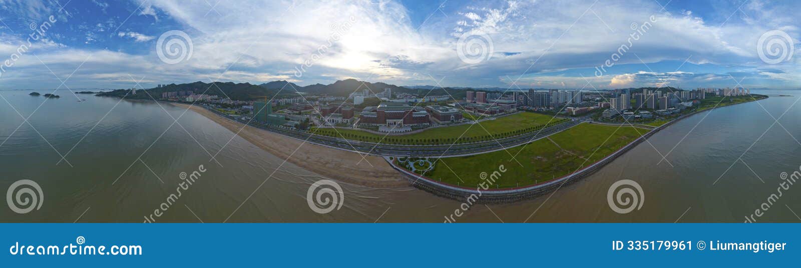 sun yat sen university zhuhai campus and tangjia bay at sunset