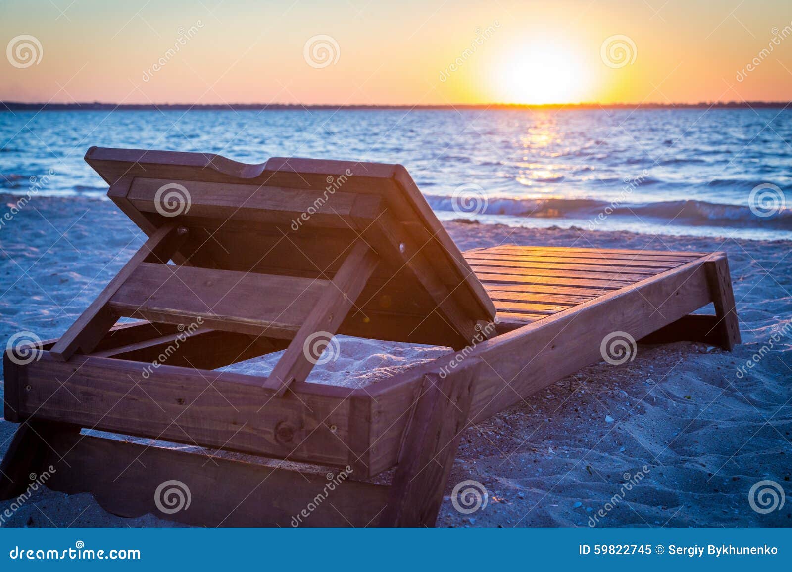 Sunbed on the Beach at Sunset Stock Image Image of blue, seashore