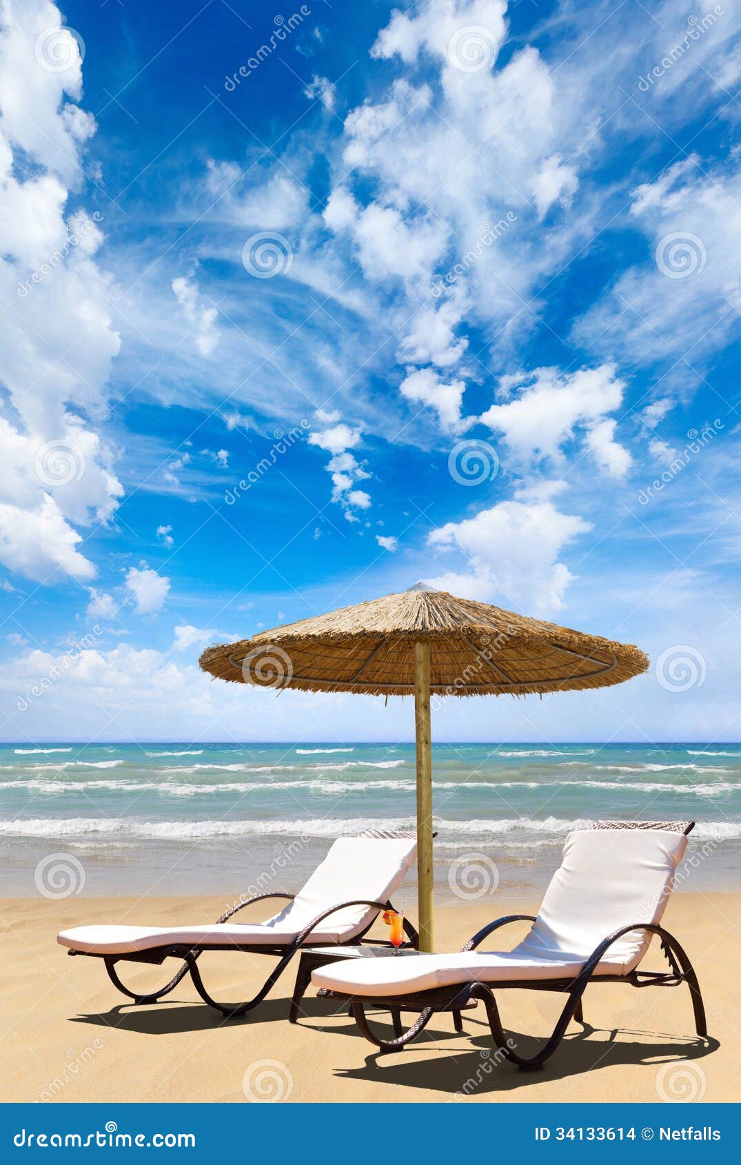 Sunbed on the beach stock photo. Image of blue, summer 34133614