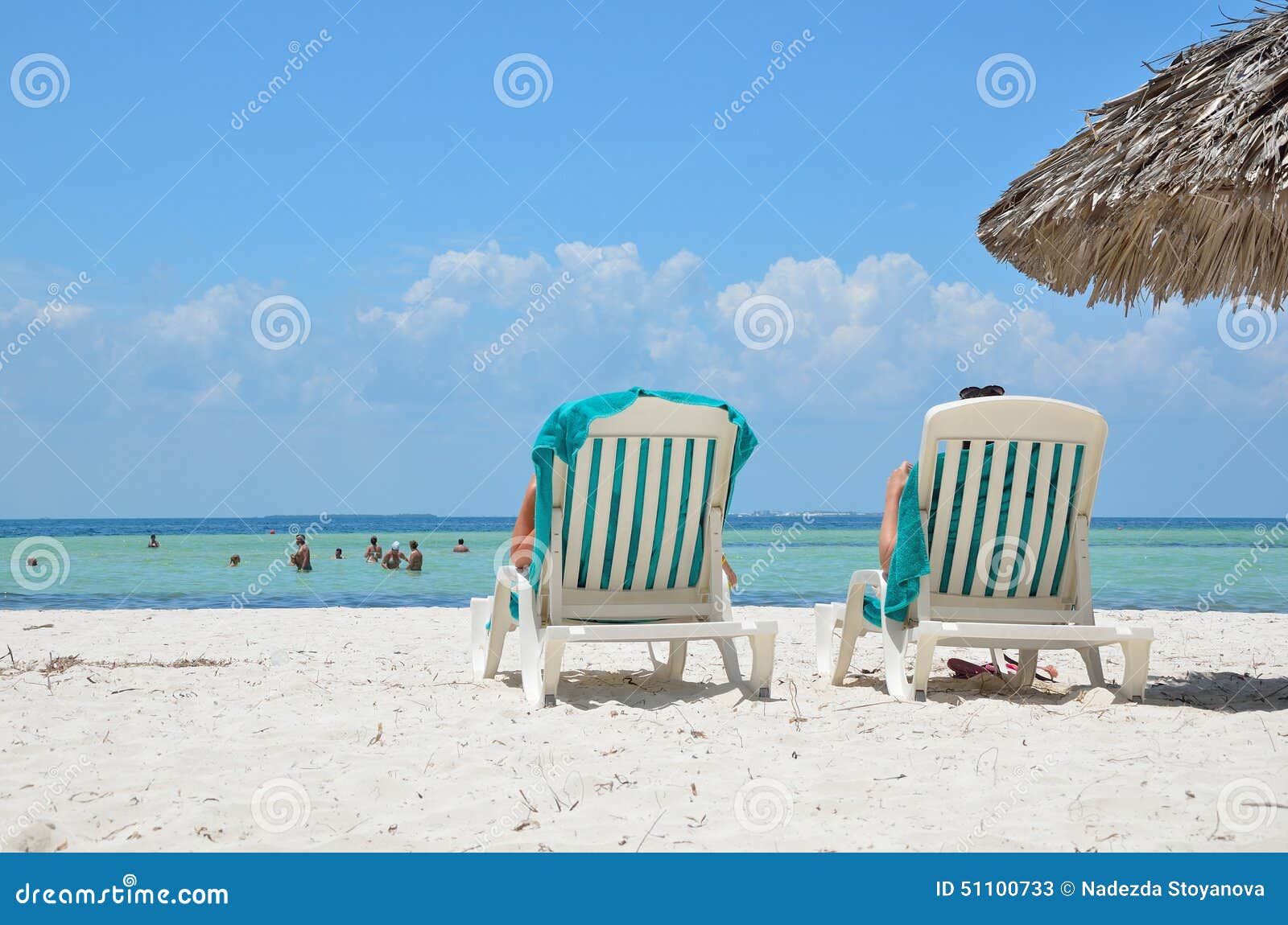 Sunbeds on the Beach Near the Sea. Stock Image Image of leisure