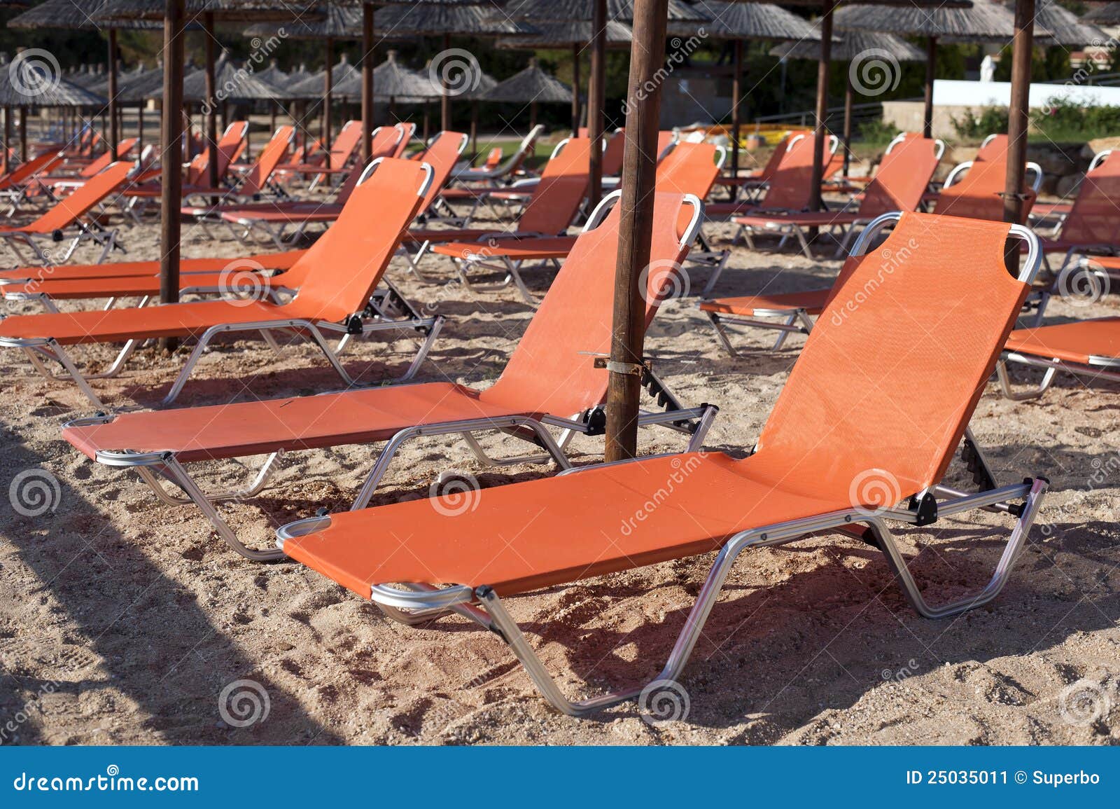 Sunbeds on Sandy Beach Vacation Stock Image Image of spain, vacation