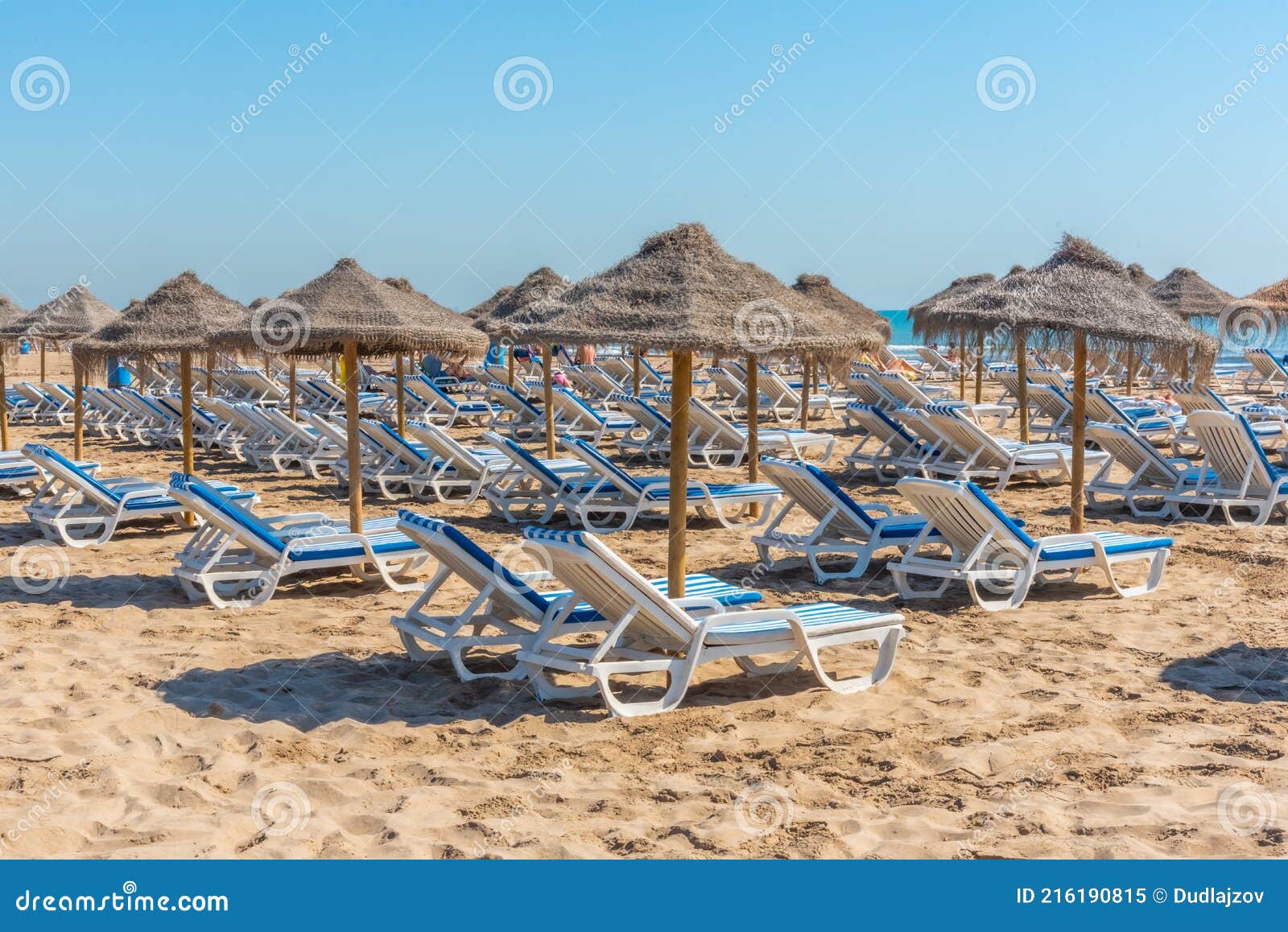 Sunbeds and Umbrellas on a Beach in Valencia, Spain Stock Image Image