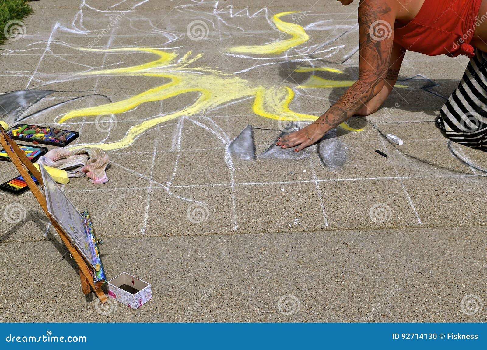 Chalk Artist Sketches Portrait Onto Sidewalk Editorial Photo