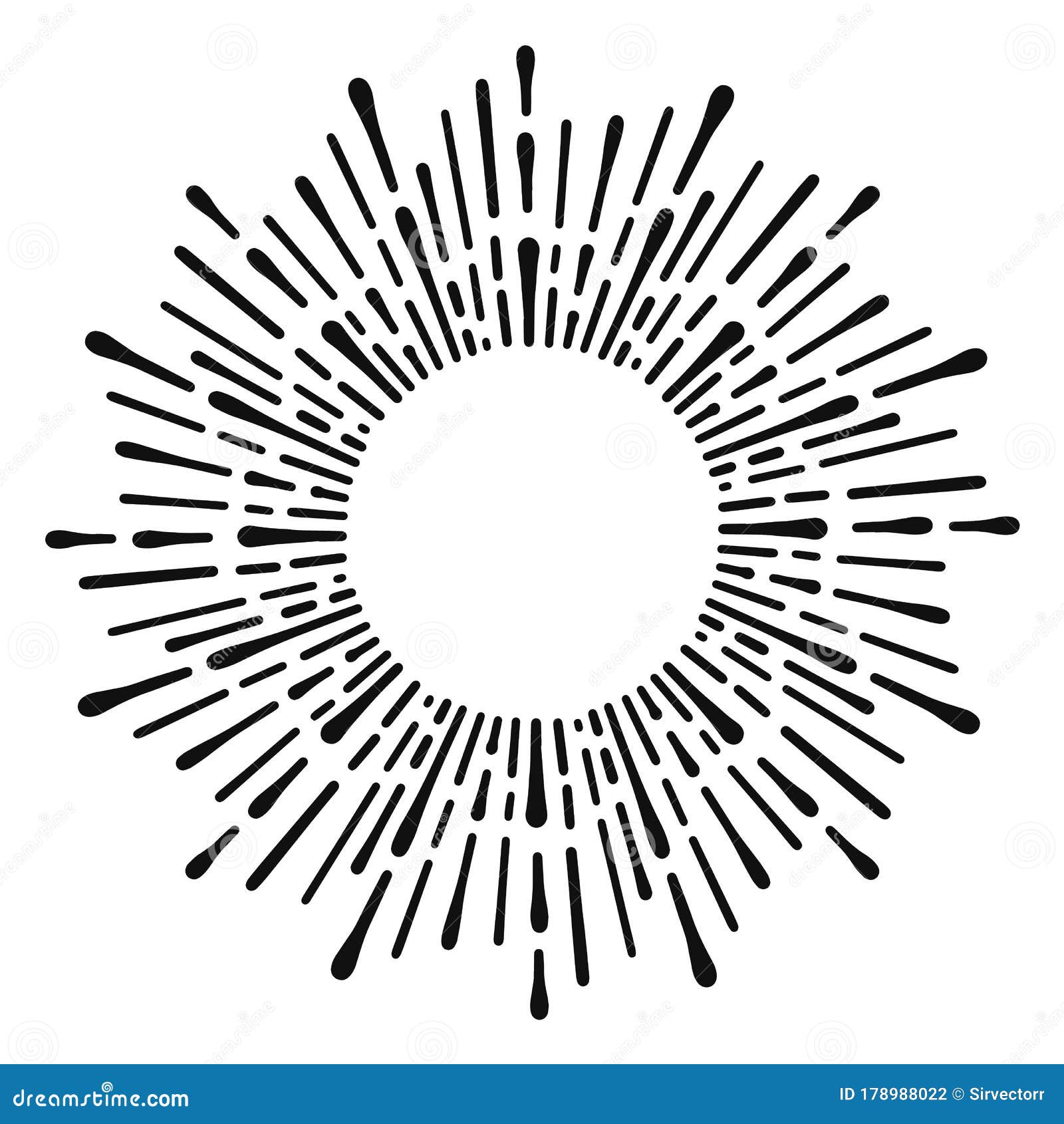 Sunburst Doodle Line Art Hand Drawn Sun Burst Round Banner With