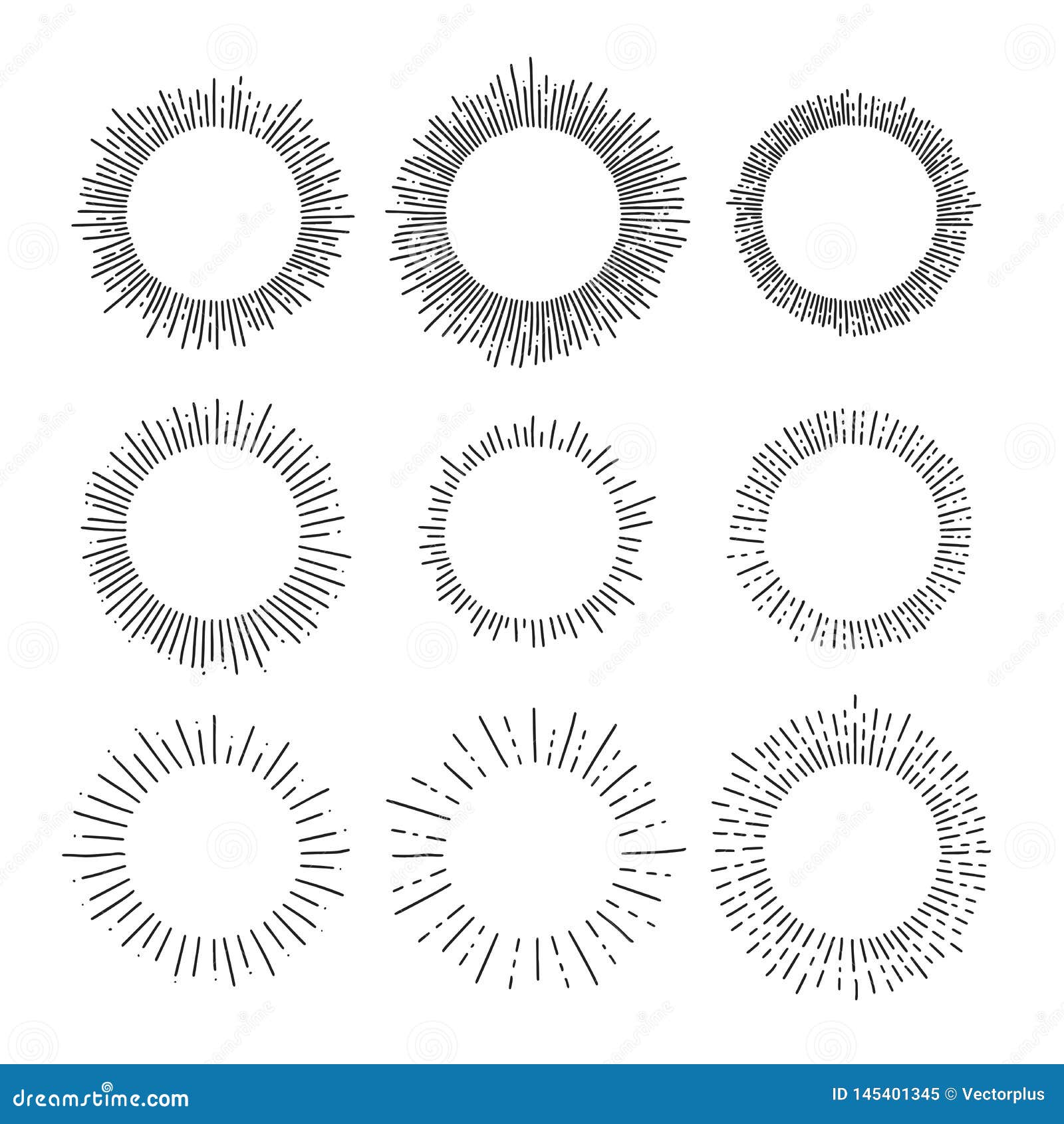 Sunburst Vintage Set Hand Drawn Retro Vector Bursting Rays Stock