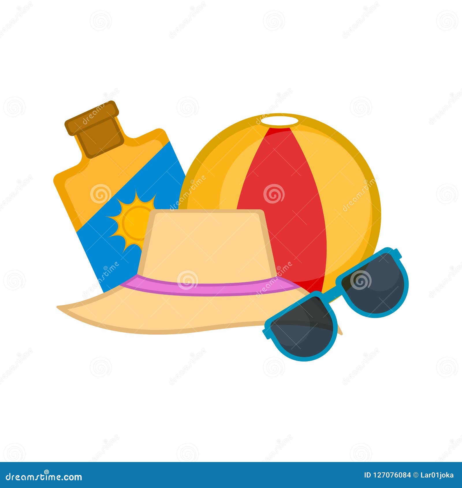 Suncreen, Summer Hat, Beach Ball and Sunglasses Stock Vector ...