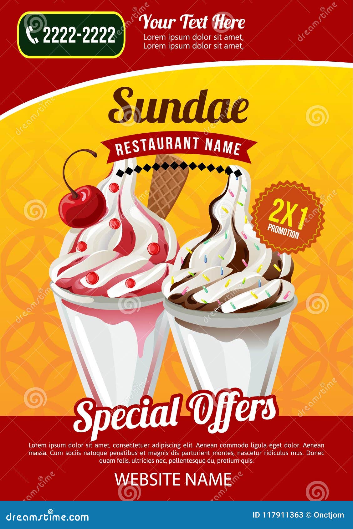 Sundae Ice Cream Restaurant Promotional Template Stock Vector Illustration Of Sundae Pancake
