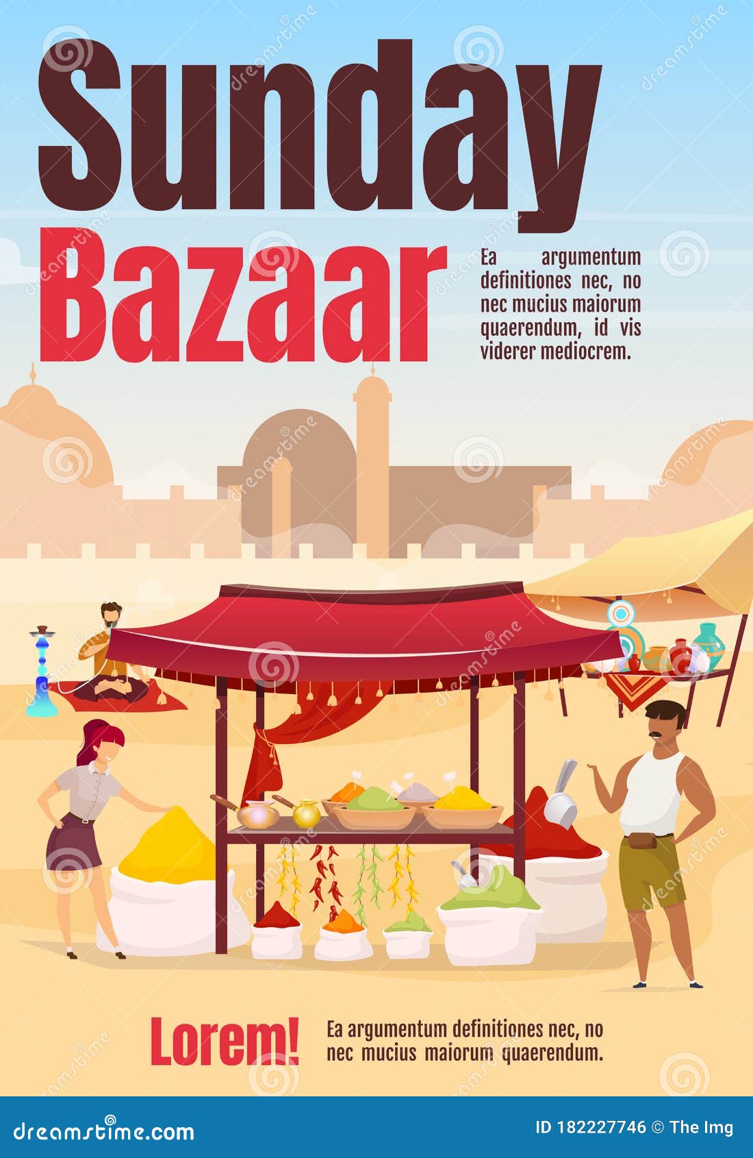 Sunday Bazaar Poster Flat Vector Template Stock Vector Illustration Of Istanbul Card 182227746