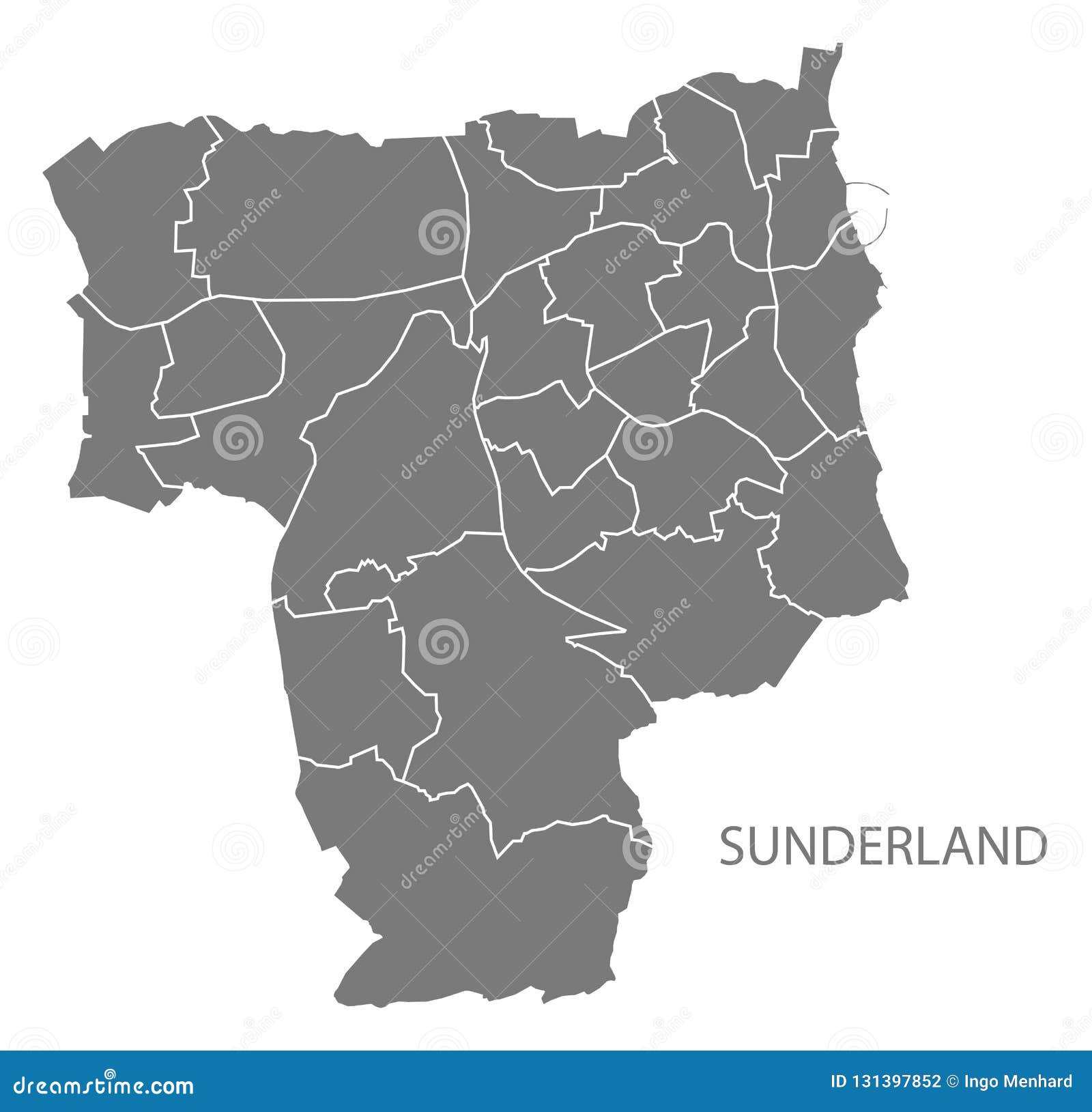 sunderland city map with wards grey  silhouette 
